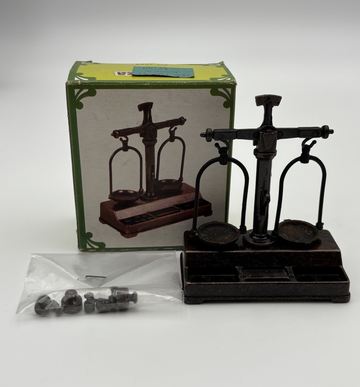 Vtg Miniature Balance Scale w Weights Original Box Joske’s San Antonio TX NOS