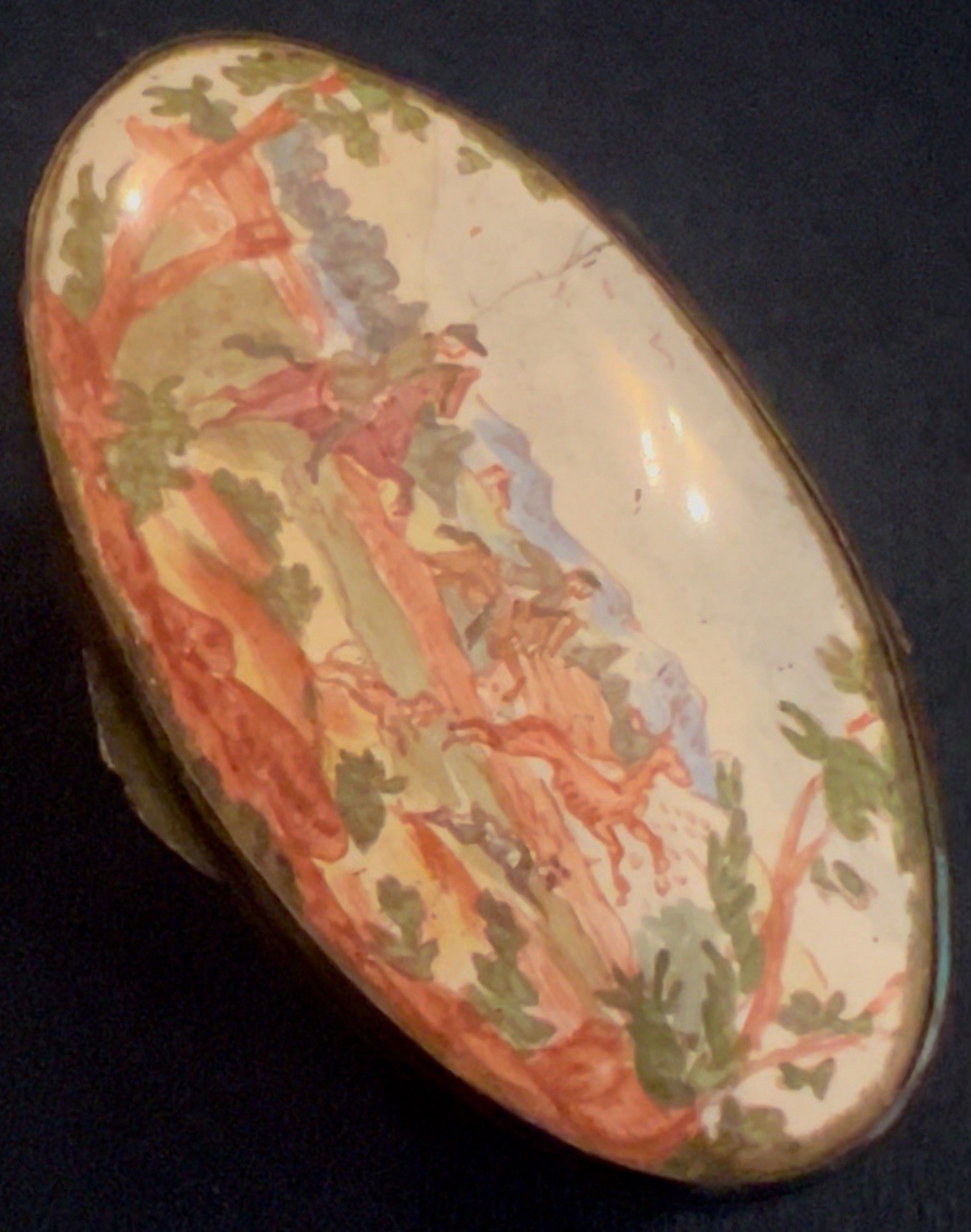 Antique Battersea/Bilston Box Depicting a Hunting Scene c.1770