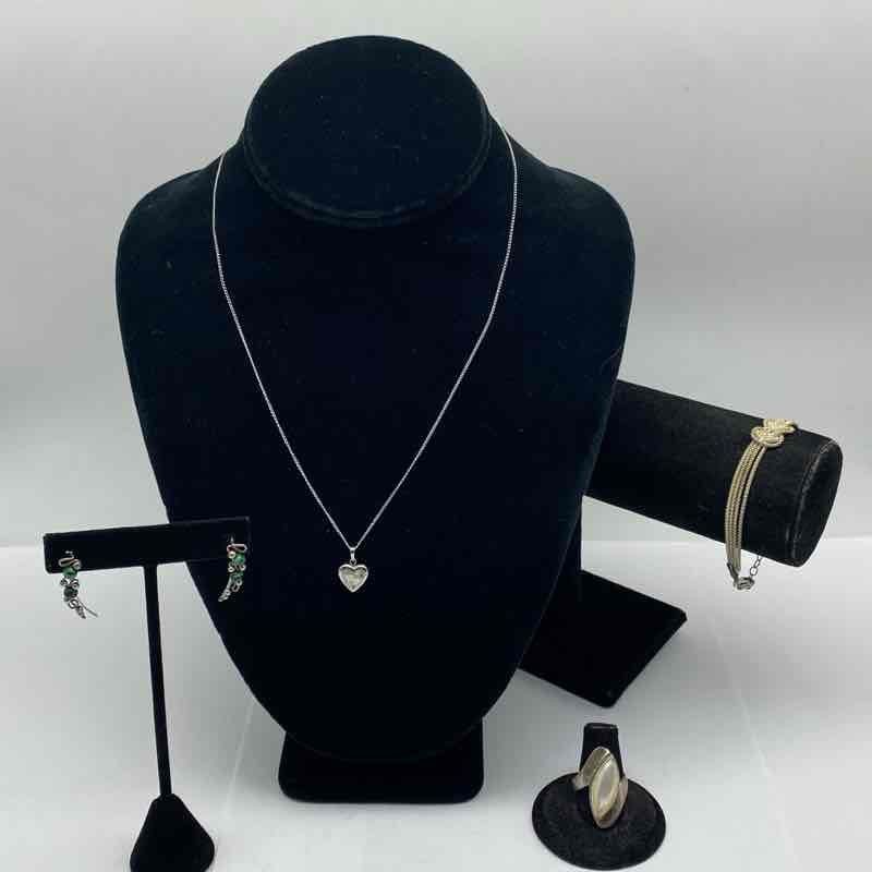 Sterling Silver 925 Jewelry Lot Mother of Pearl Ring Malachite Earrings 17.6g