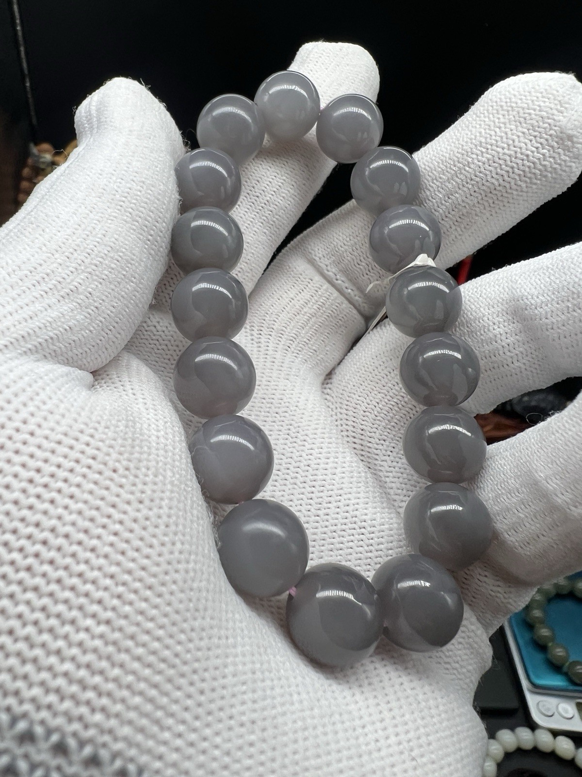 12mm Qinghai Hetian Yu Icy Smoky Purple Bracelet 青海和田玉冰烟紫手串