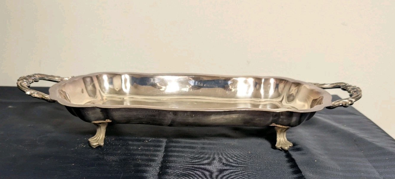 VTG F.B. Rogers Silver Co. Silver-Plated Serving Tray w / Handles & Footed Base