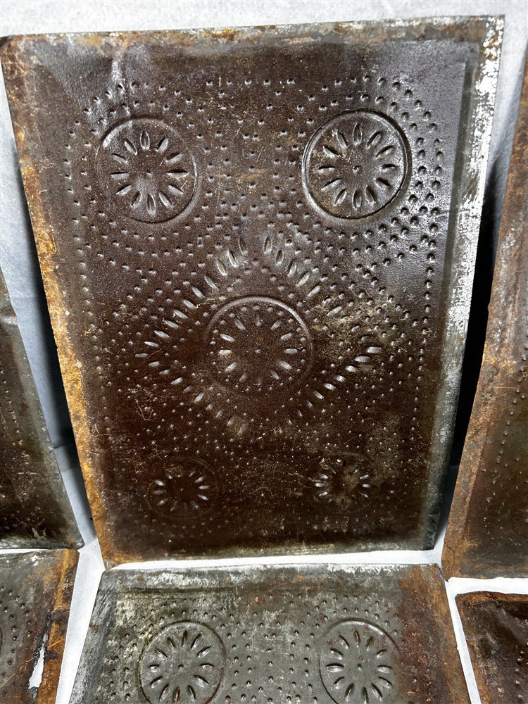 antique pierced punched tin panels cupboard pieces 6 match lot original 1800s
