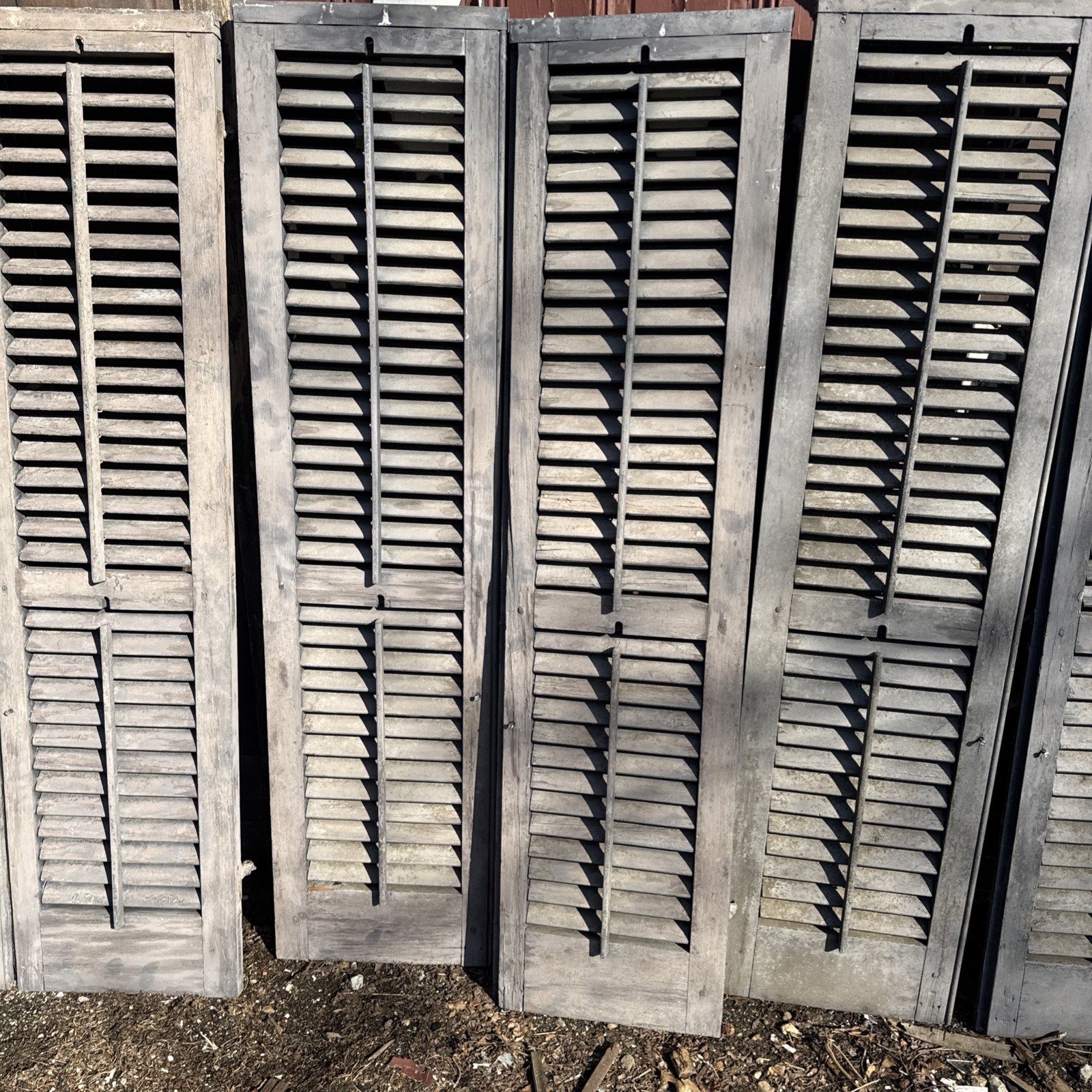 Vtg 1 Pair Old Wooden Door Shutters Architectural Salvage Screen 59”x14”