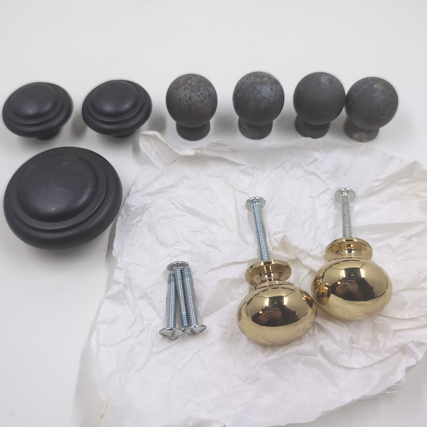 Vintage Brass Drawer Pulls Bronze MCM Lot Of 9 Antique Great Condition Made USA