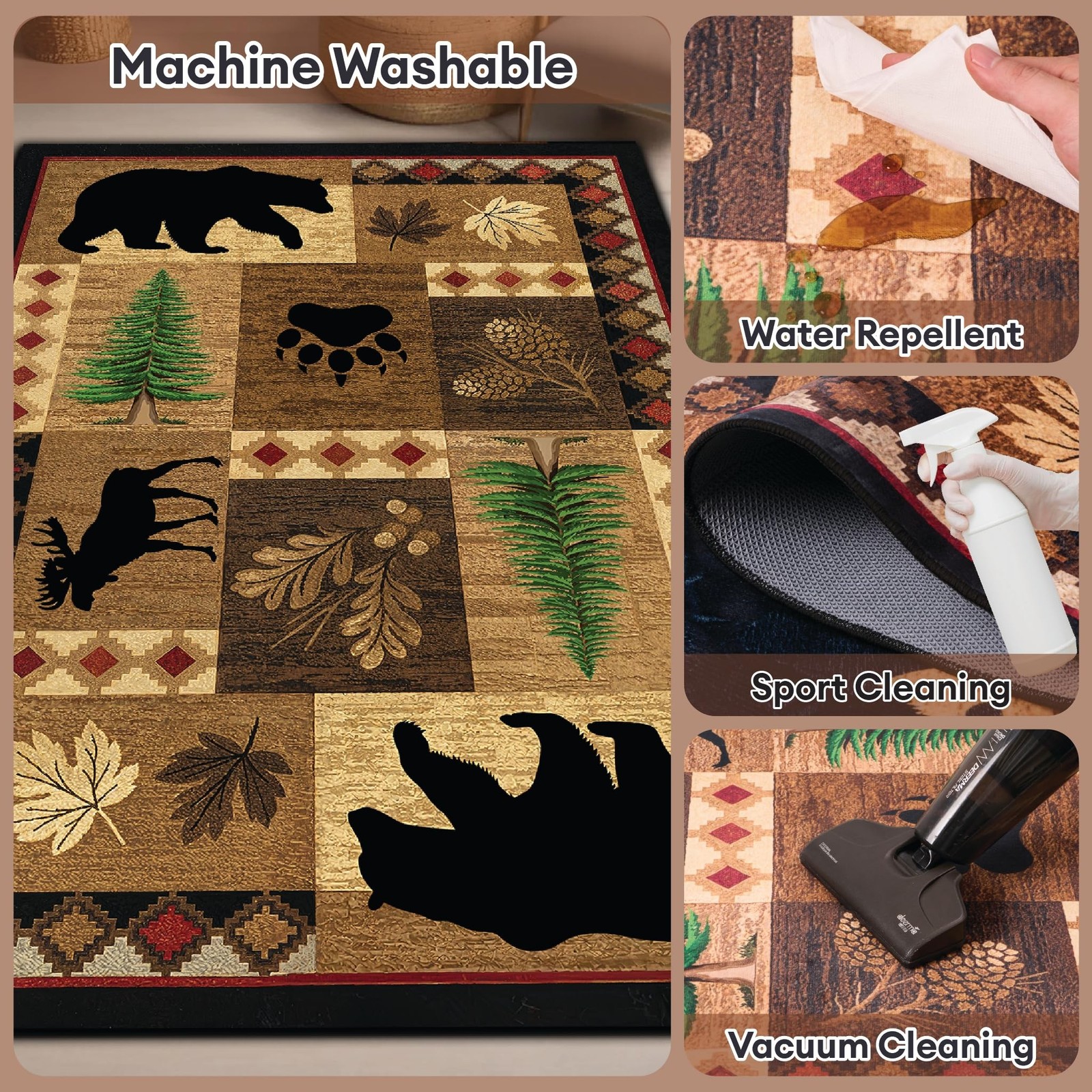 Bear Decor Rustic Throw Area Rugs Moose, 3×5, 4×6, 5×8, 6×9 Ft, Cabin & Livin…