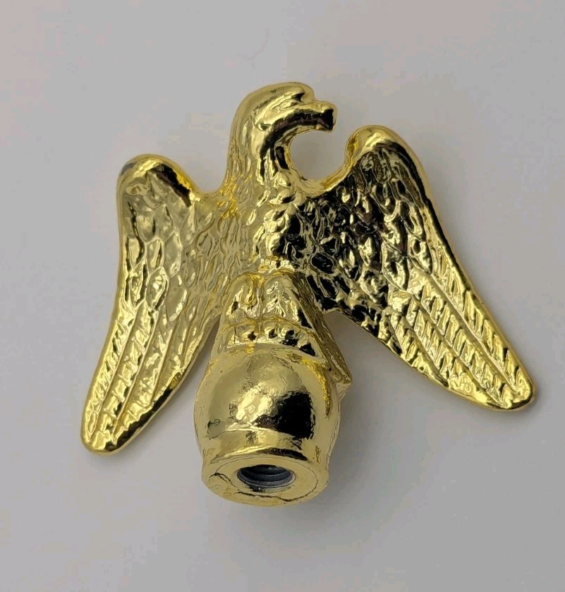 Vintage Gold Tone Metal American Eagle Finial Topper Flag Lamp Piece Part 2″