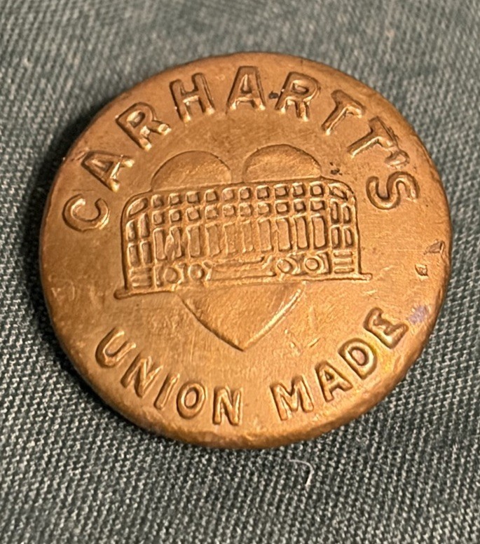 Antique Carhartt Overalls Work Clothes Brass Wobble Shank Button “Union Made”