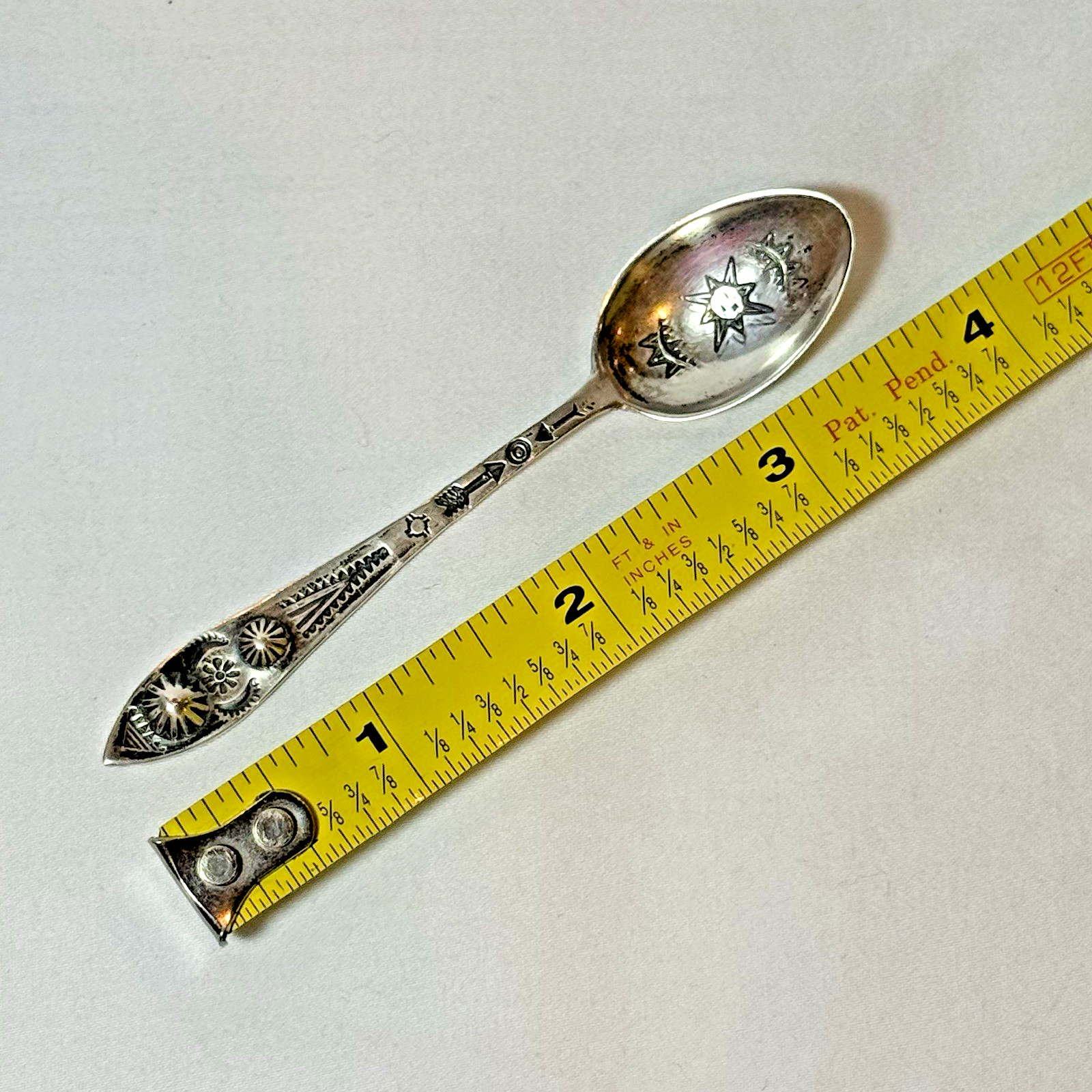 1930s Fred Harvey Era Native American Stamped Coin Silver Baby Spoon