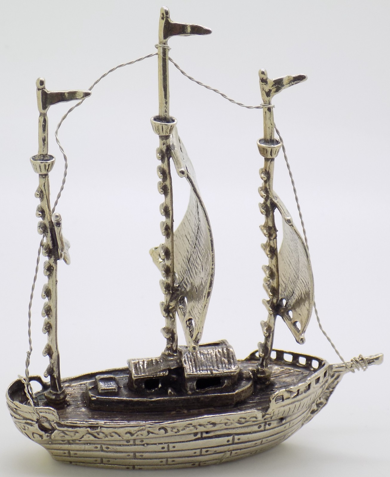 Vintage Italian Handmade Genuine Silver Galleon Sailing Ship Large Figurine
