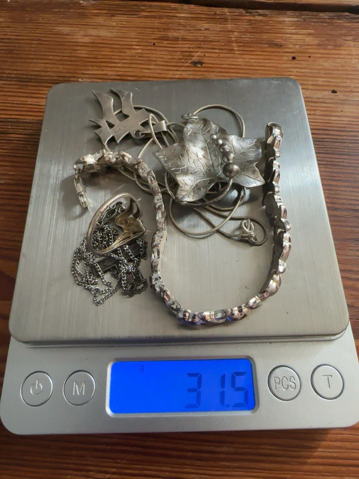 Sterling Silver Jewelry Scrap Lot 31.5g Leaf Pin Bracelet Cross Ring Not Scrap