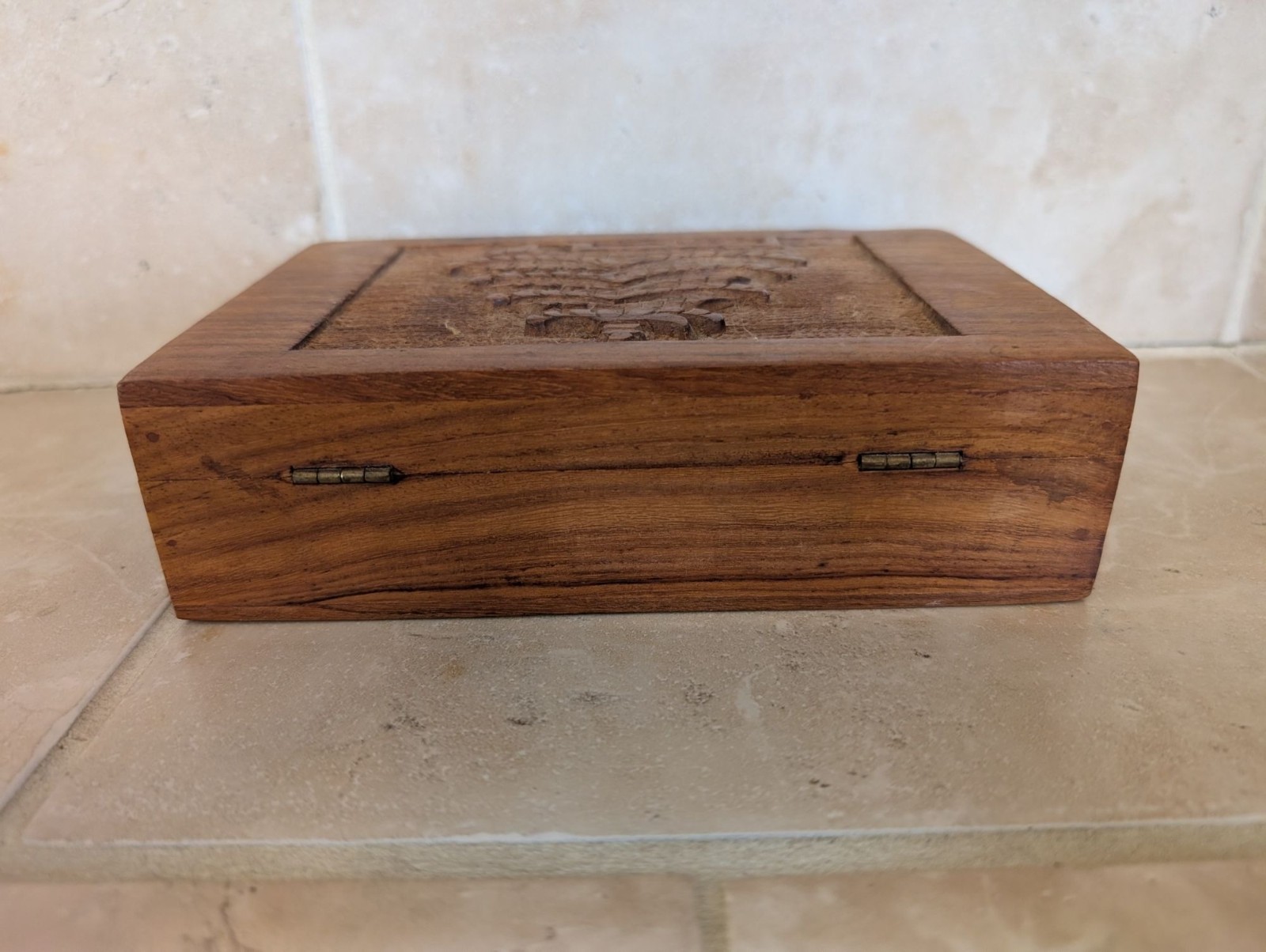 Vintage Hand Carved Spice Box/Tea Chest Four Compartments India Cultural
