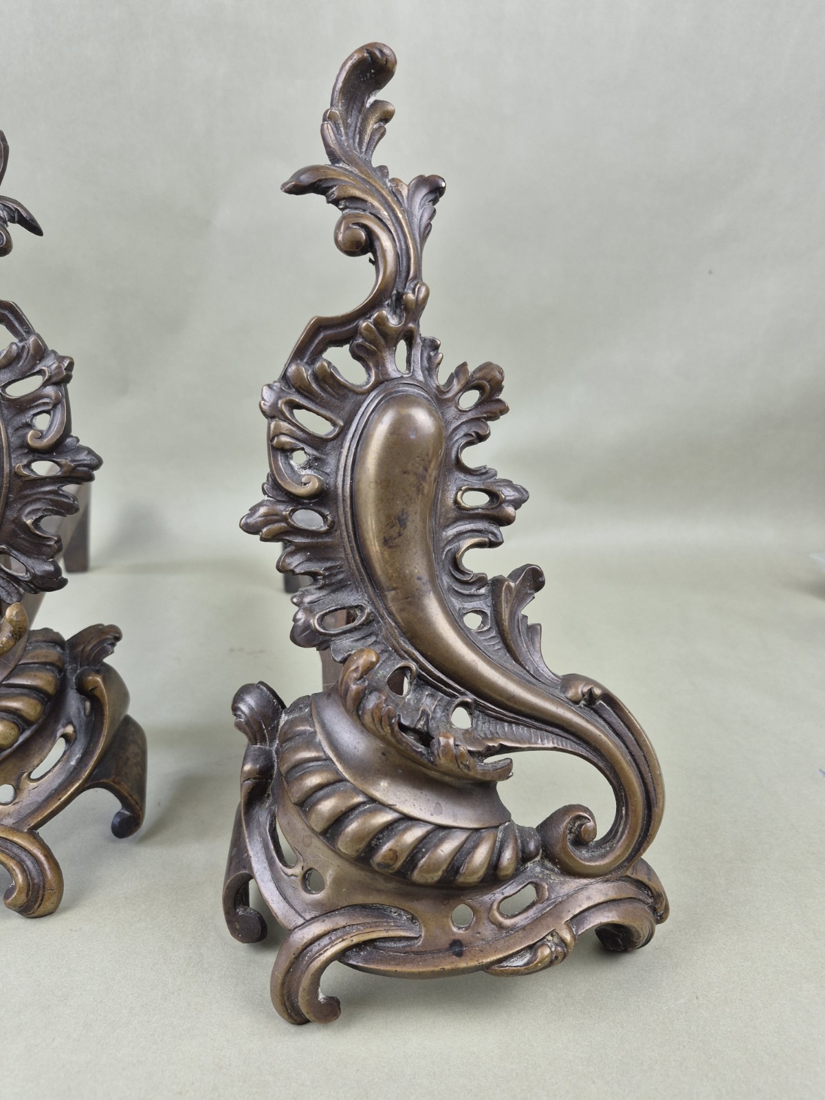 Antique FRENCH ROCOCO BRONZE Fireplace Andirons BAROQUE Fire Dogs Estate Luxury