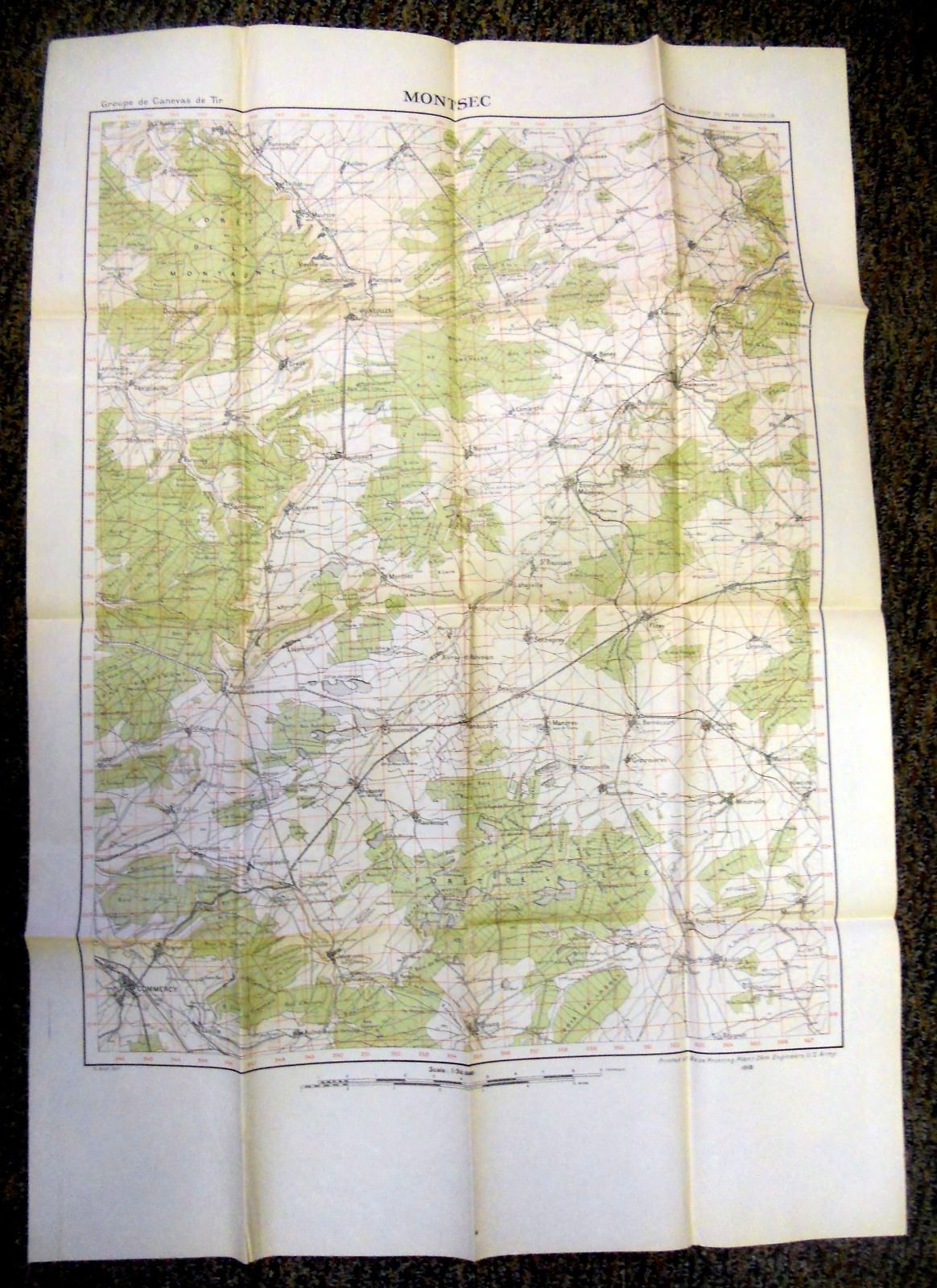 WW1 Original Very Rare Map of Montsec Germany, 1918