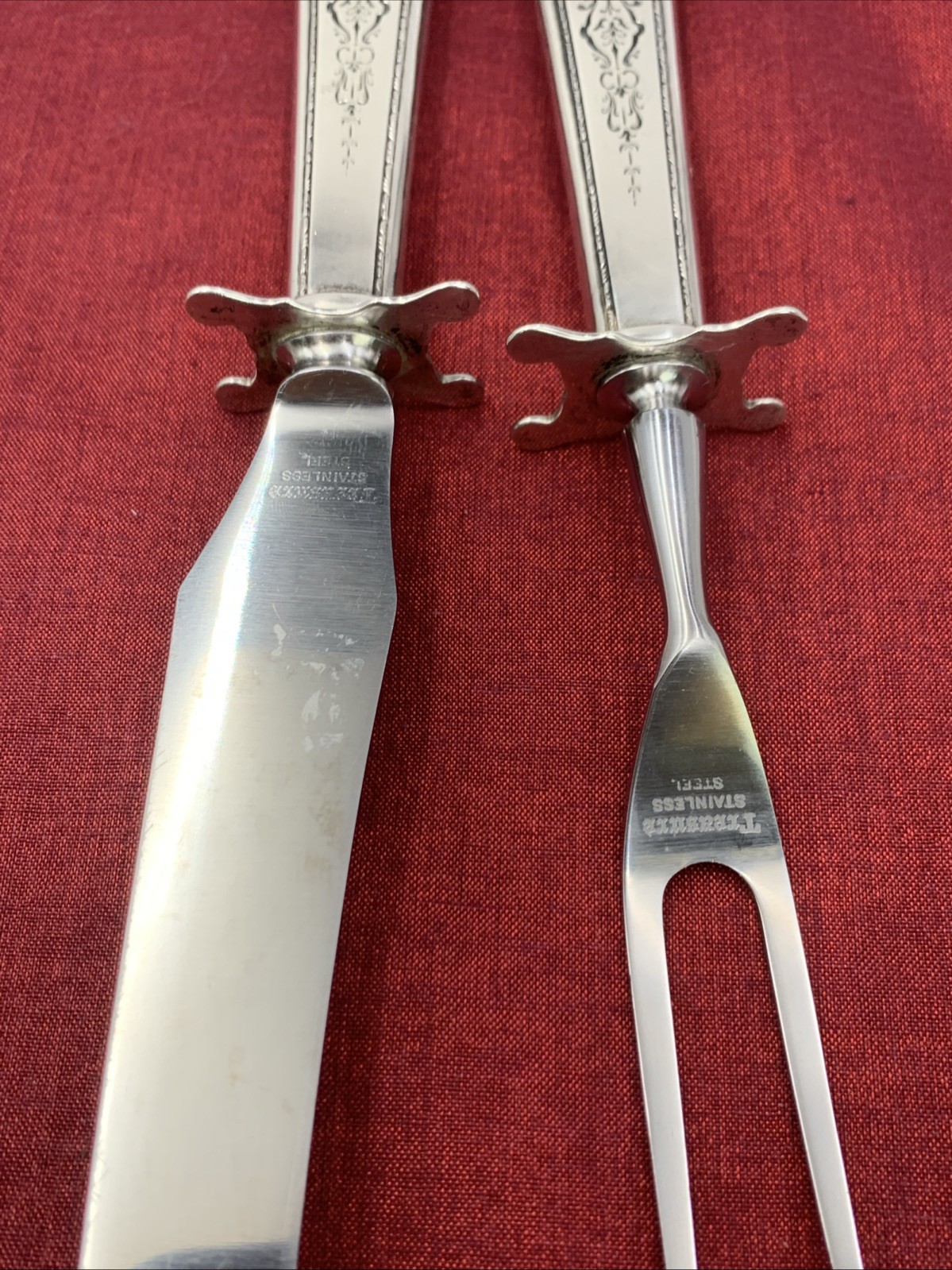 Mary II by Lunt Sterling Silver Handle Carving Knife & Fork MONO K