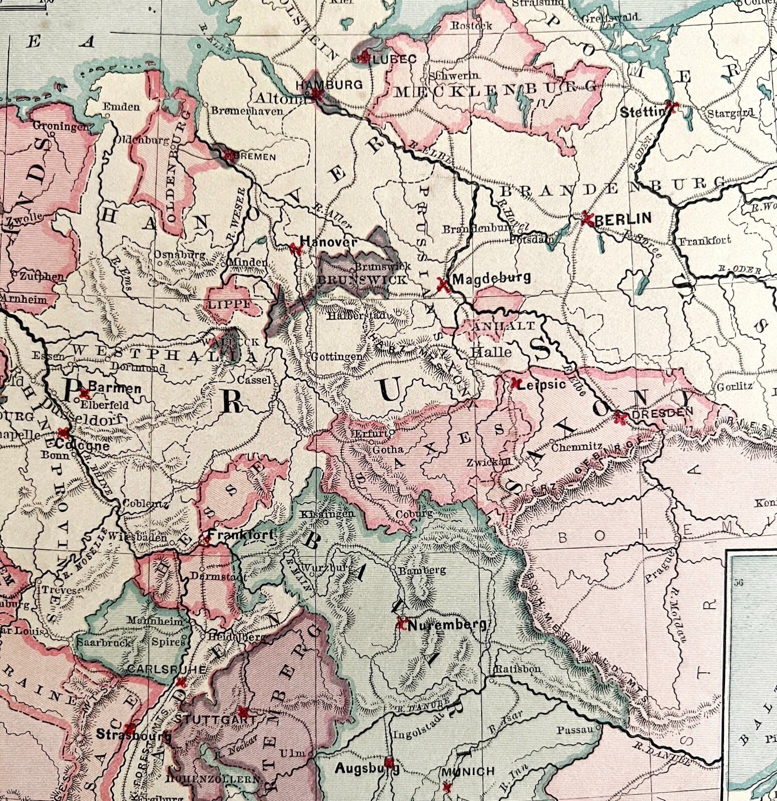 1879 Map German Empire Netherlands Belgium Victorian Geography 1st Ed DWAA9