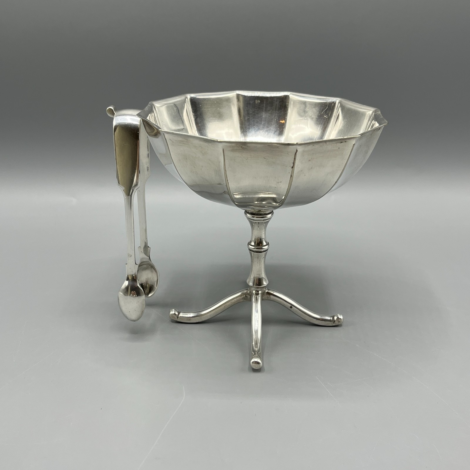 Antique Silver Plated Sugar Bowl / Bon Bon Dish & Tong Set c1912 Afternoon Tea