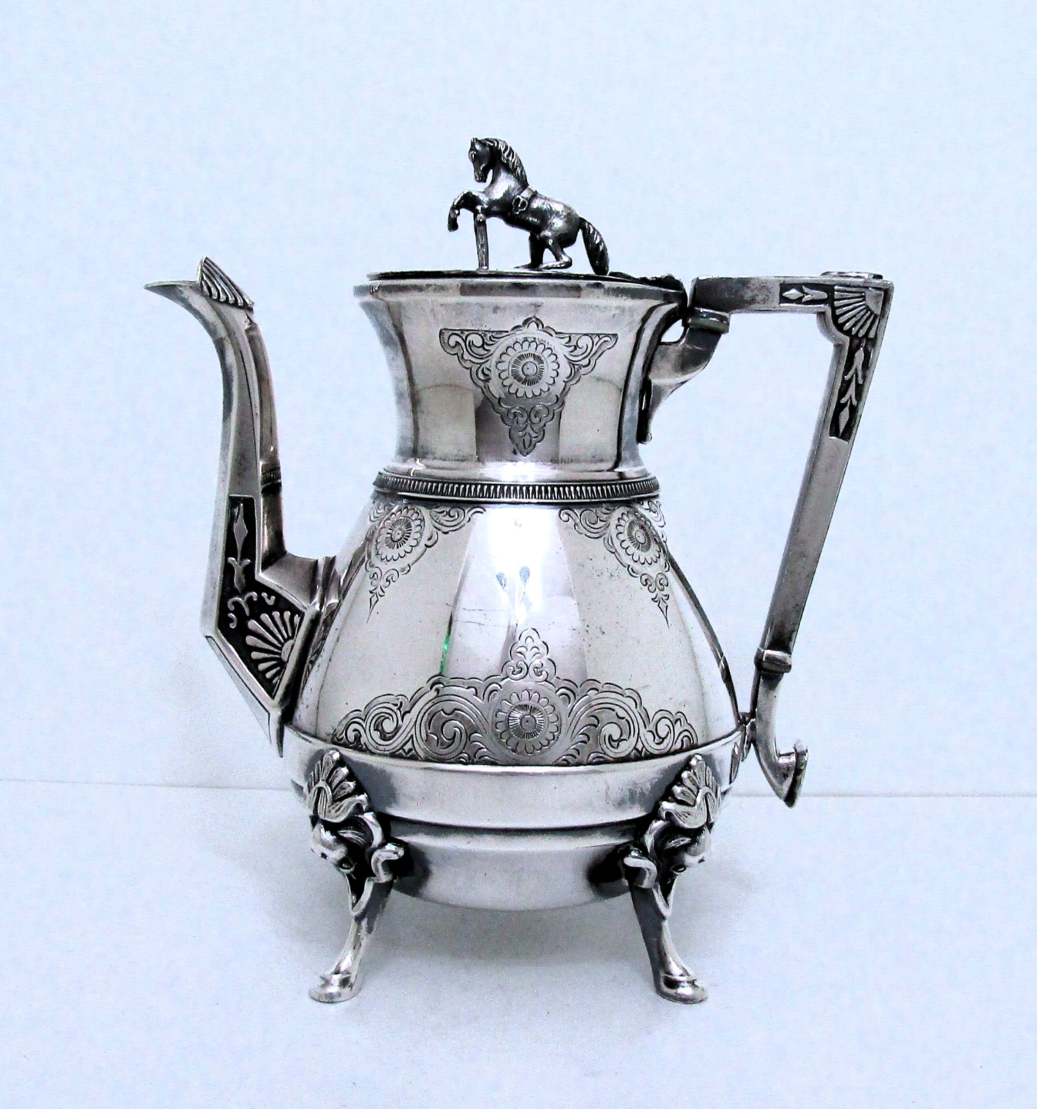 1869 WEBSTER MFG CO. HIGH VICTORIAN ECLECTIC GREEK GOTHIC ROCOCO FIGURAL TEAPOT