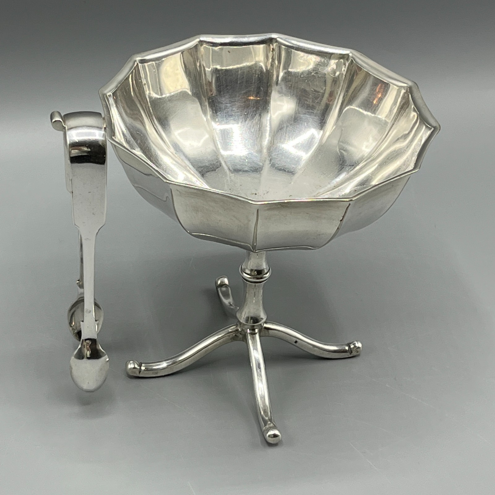 Antique Silver Plated Sugar Bowl / Bon Bon Dish & Tong Set c1912 Afternoon Tea
