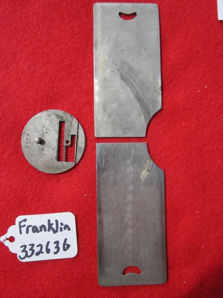 VINTAGE FRANKLIN TREADLE SEWING MACHINE SLIDES & NEEDLE PLATE