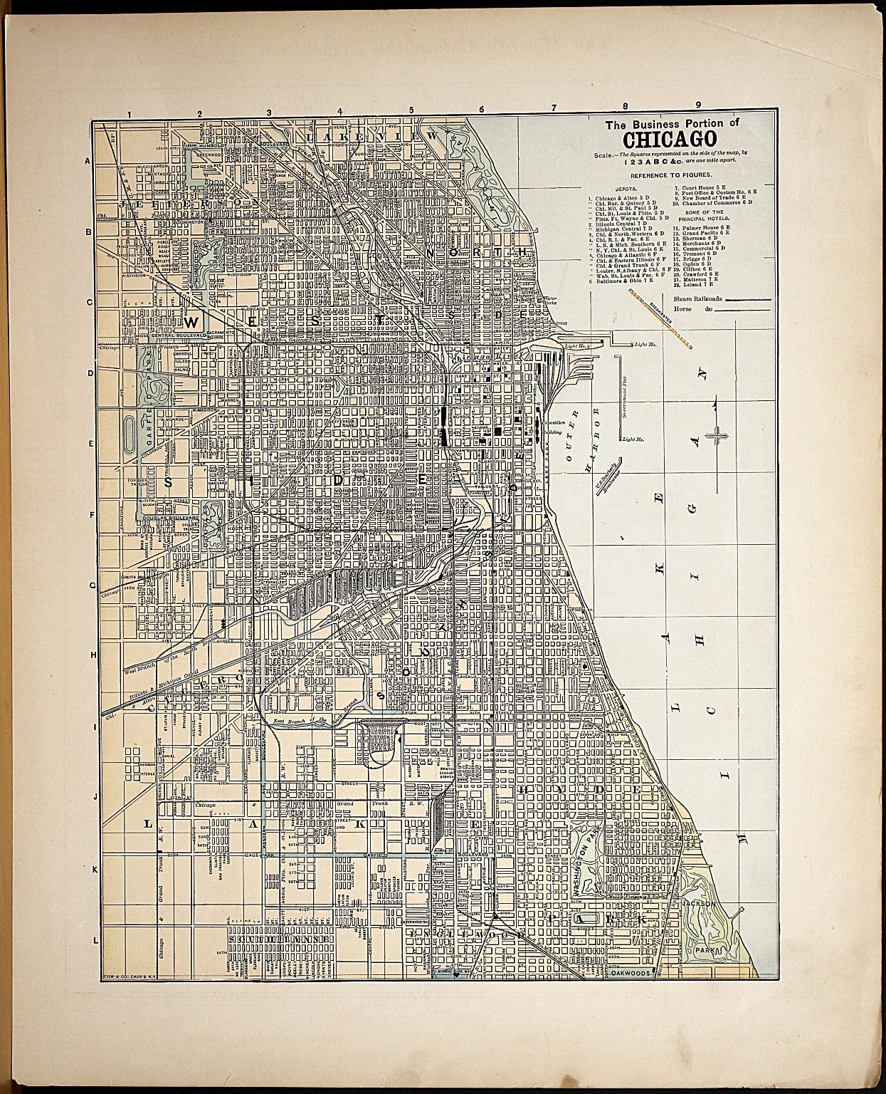 Antique Chicago City Map Business Portion Illinois Atlas Plate Hunt & Eaton Pub