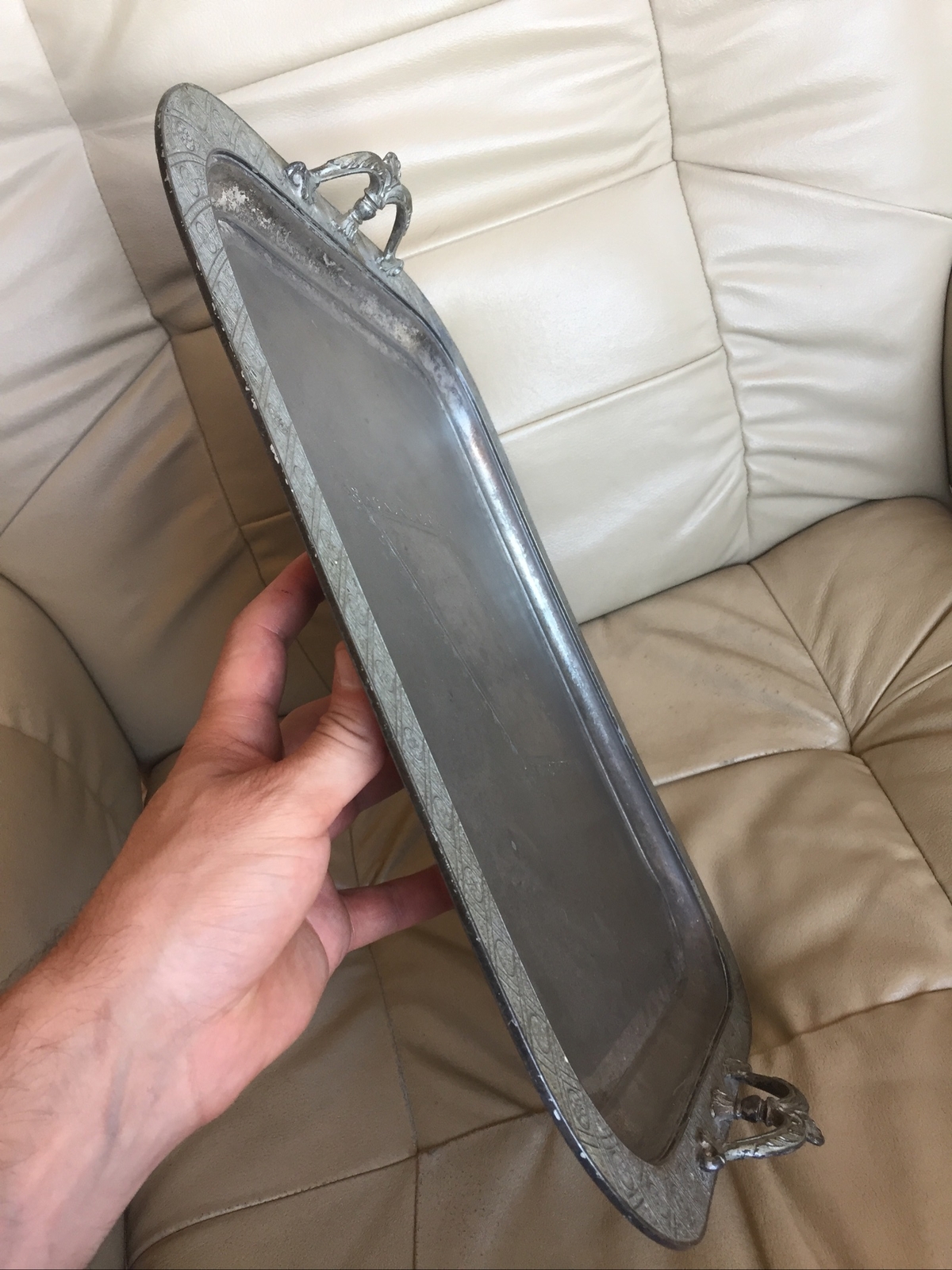 Antique Reed & Barton Silverplate Waiter Butler Serving Tray Finger Loop Handled