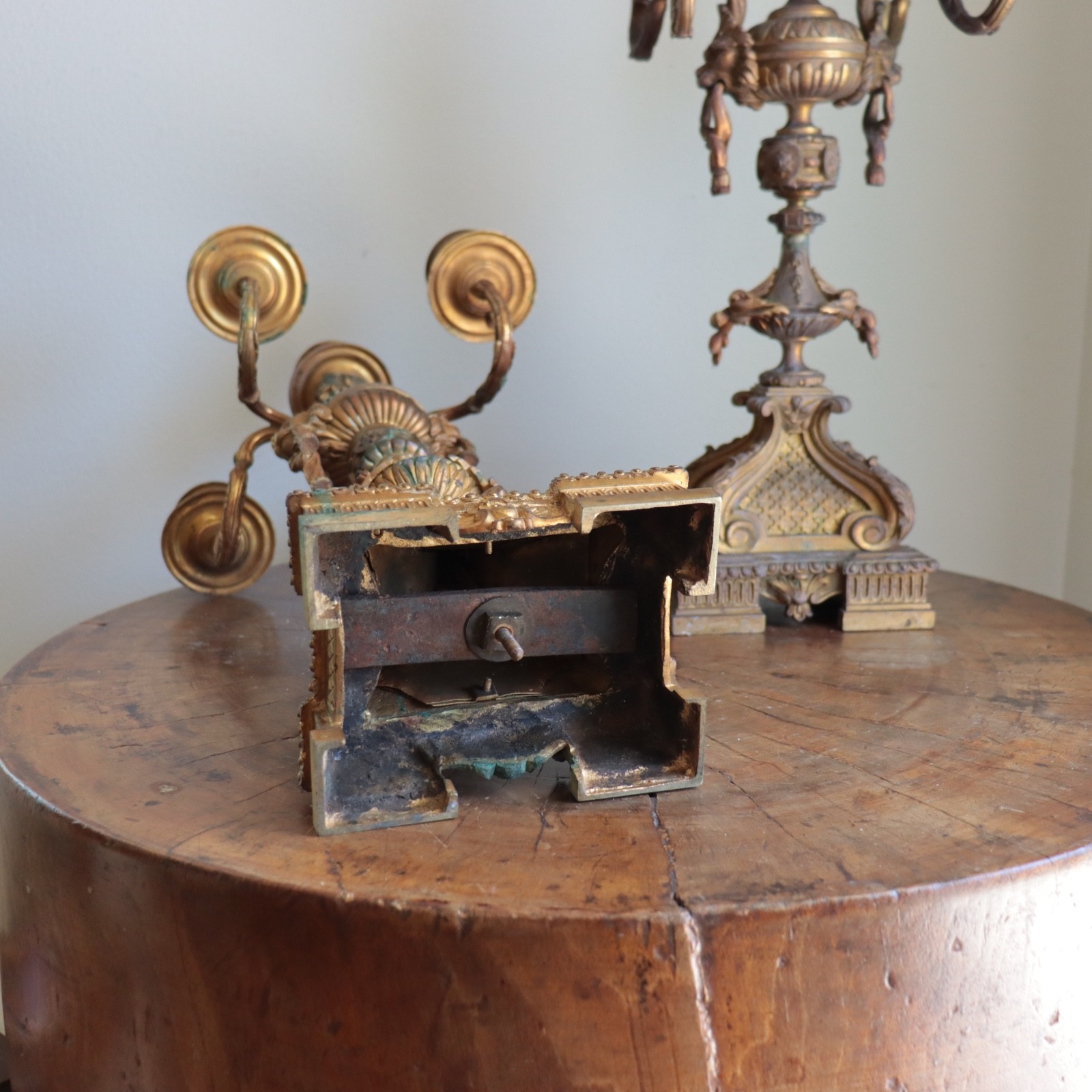 Pair Antique French Candelabra Gilt Bronze Louis XIV Style Lion Dore Ormolu 19th