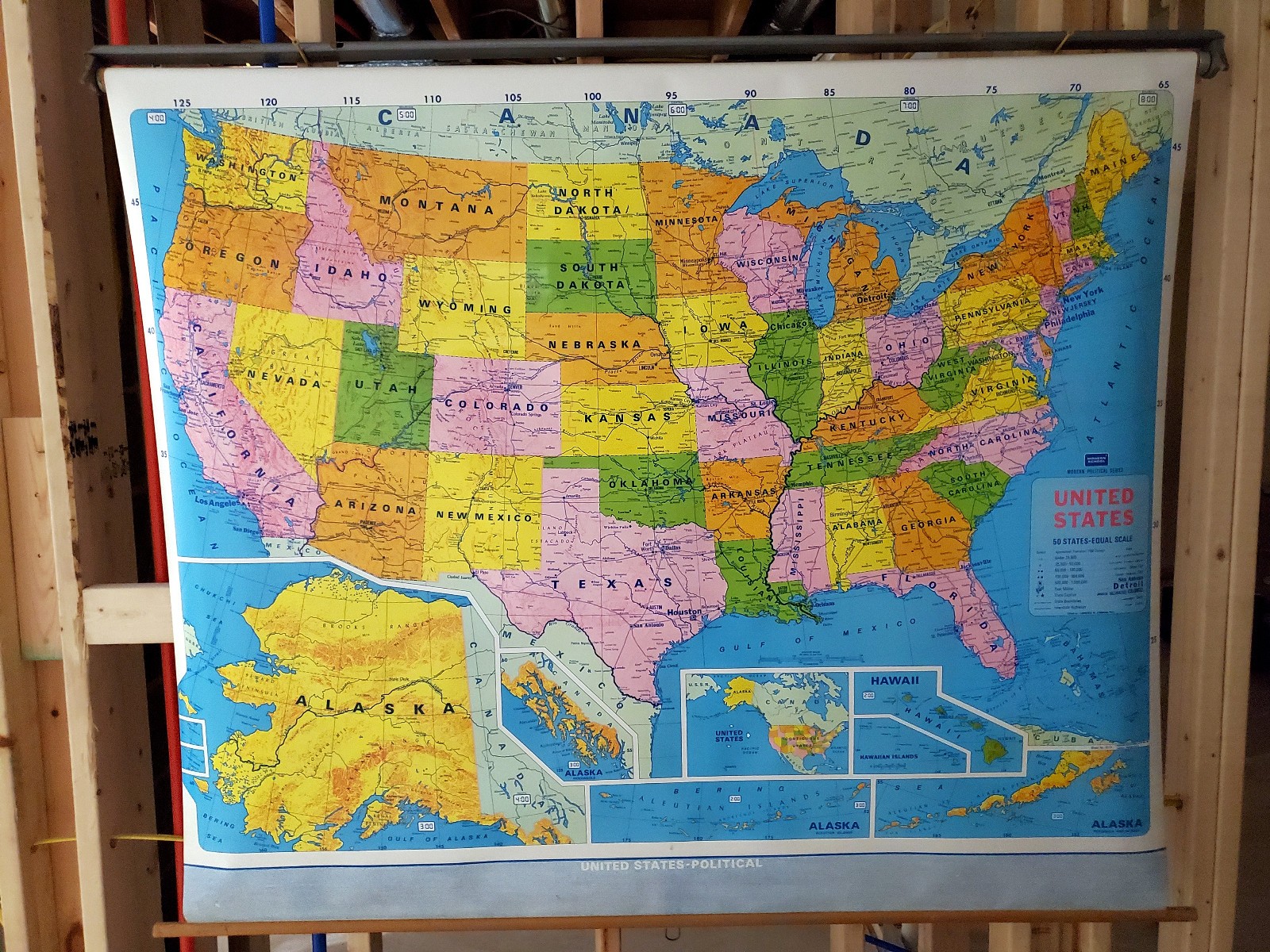 1989 United States Political Pull Down School Map Use as Projection Screen