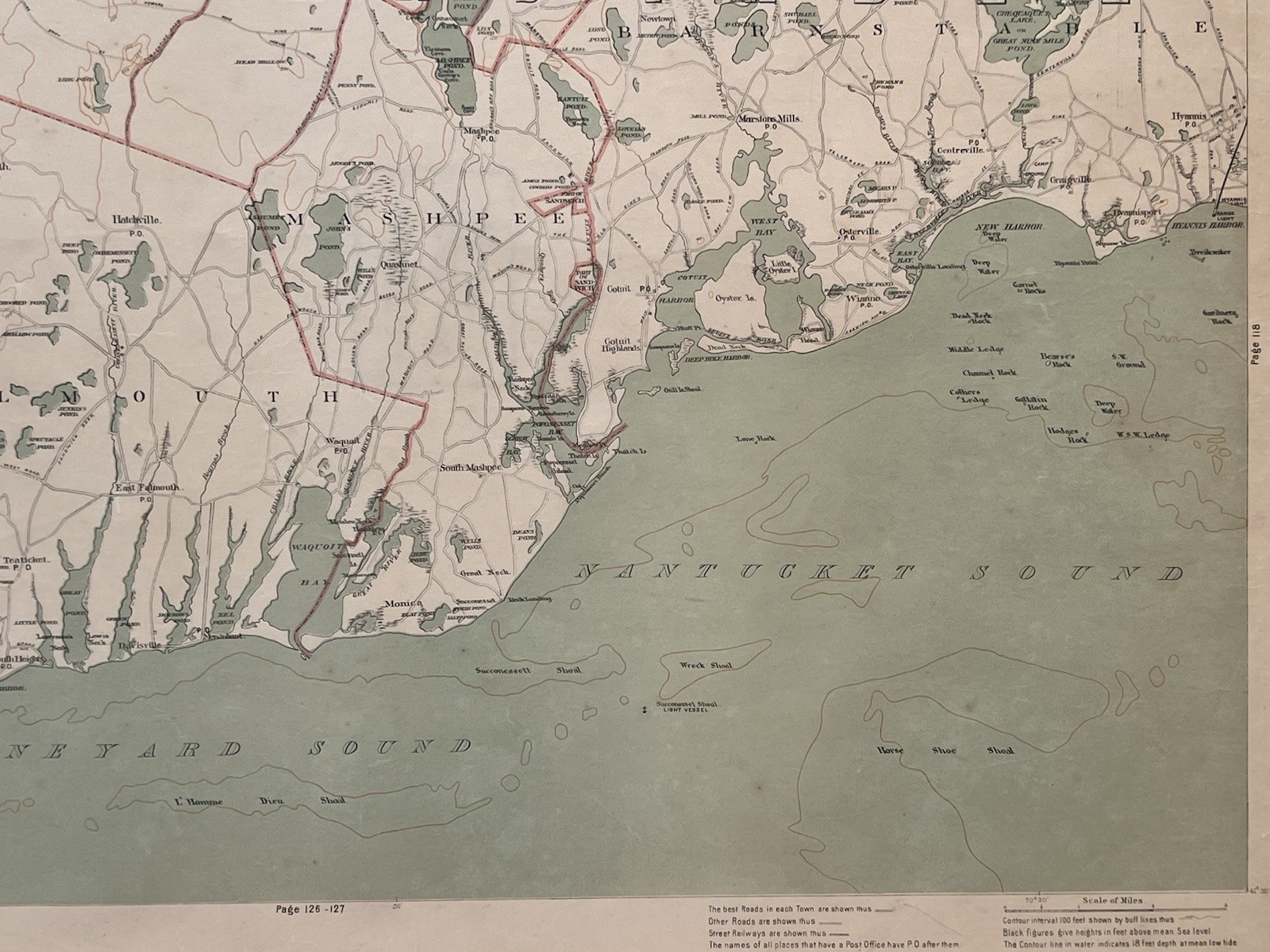 1891 Original Cape Cod Map,Falmouth,Mashpee,Sandwich,Barnstable,Mass,MA,Bay,Old