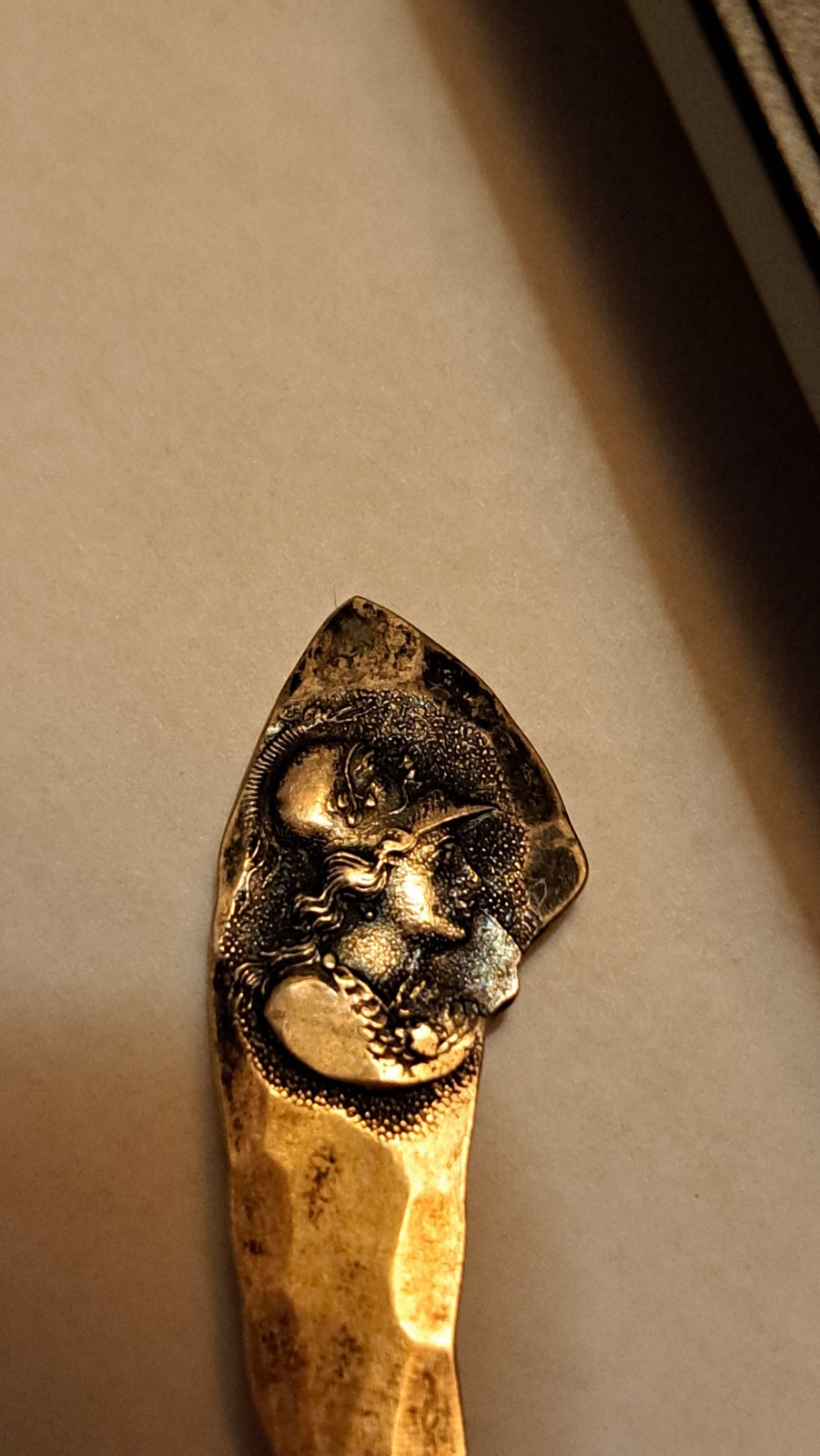 Etruscan Medallion by Shiebler Hammered Sterling Demitasse Spoon Womans Head