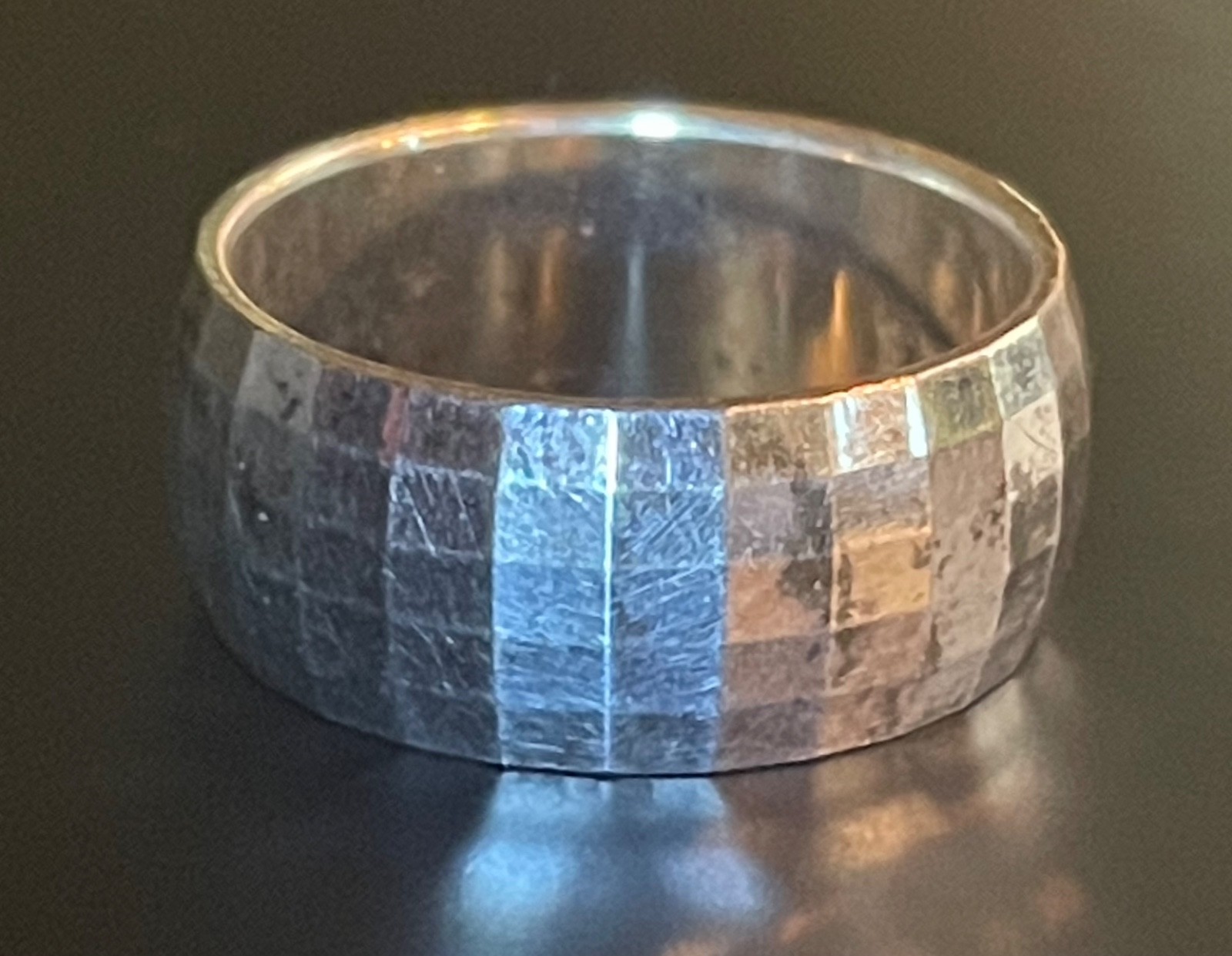 VTG Italy 925 Sterling Silver Disco Ball Faceted Checkerboard Wide Band Ring