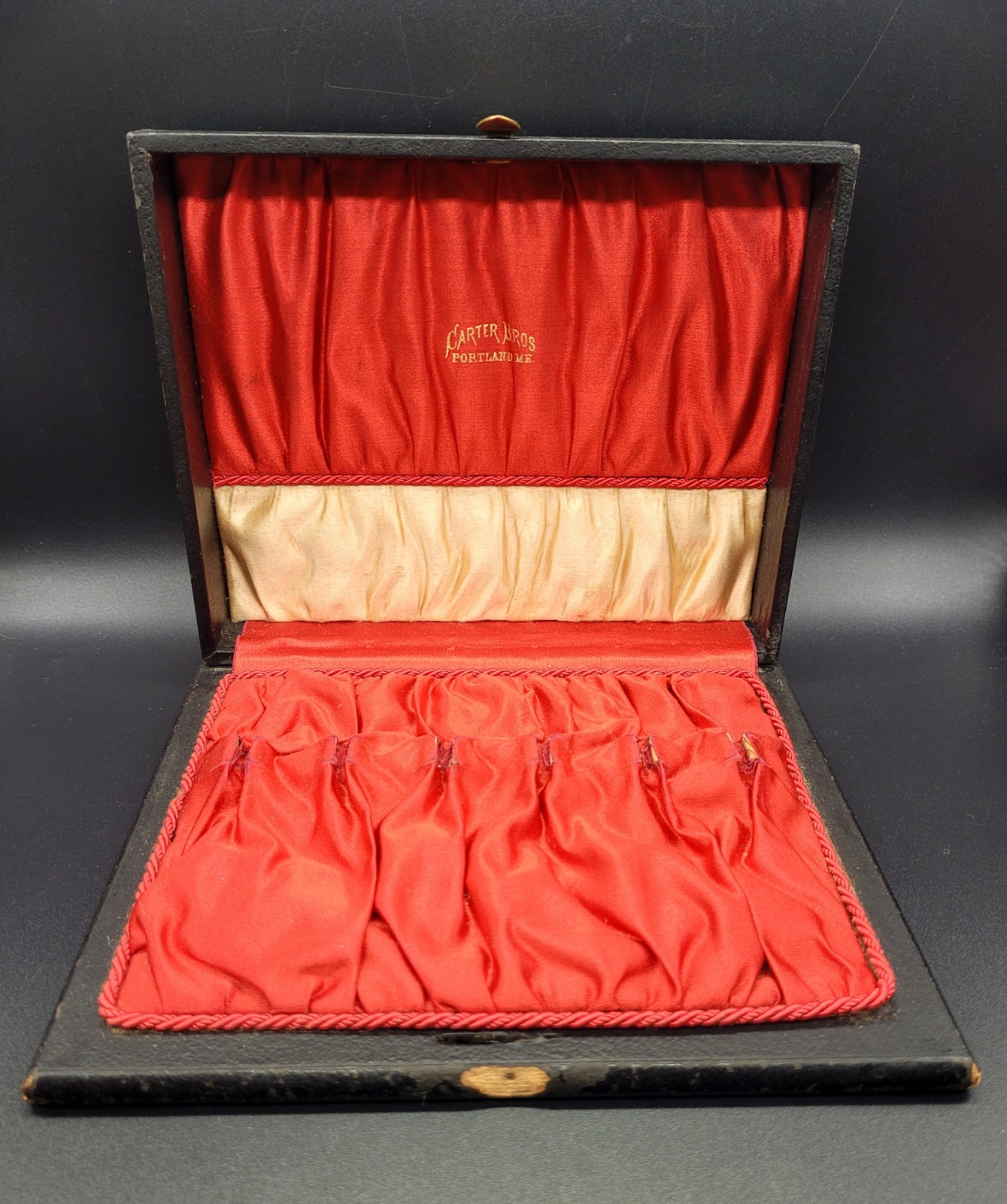 ATQ Carter Bros Victorian Red & Cream Silk Lined Silver Flatware Box C.1890’S