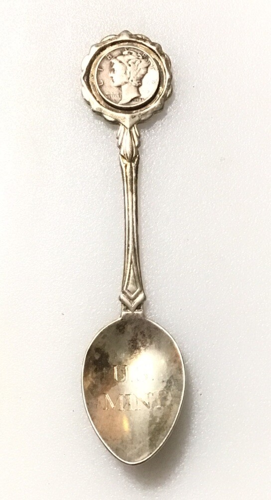 Vintage US Mint Souviner Spoon with Real 1944 Mercury Dime