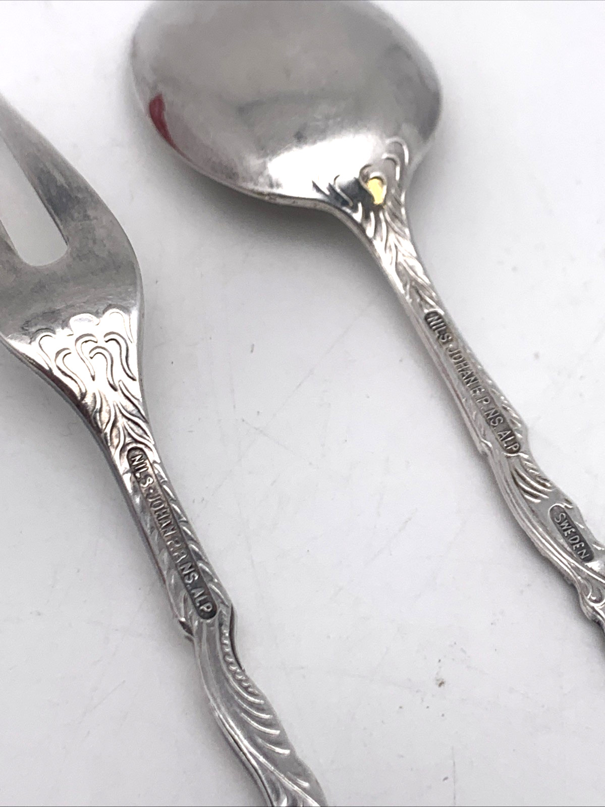 Nils Johan 4″ Snail/Lemon Fork and 4″ Demitasse Spoon from Sweden Silverplate