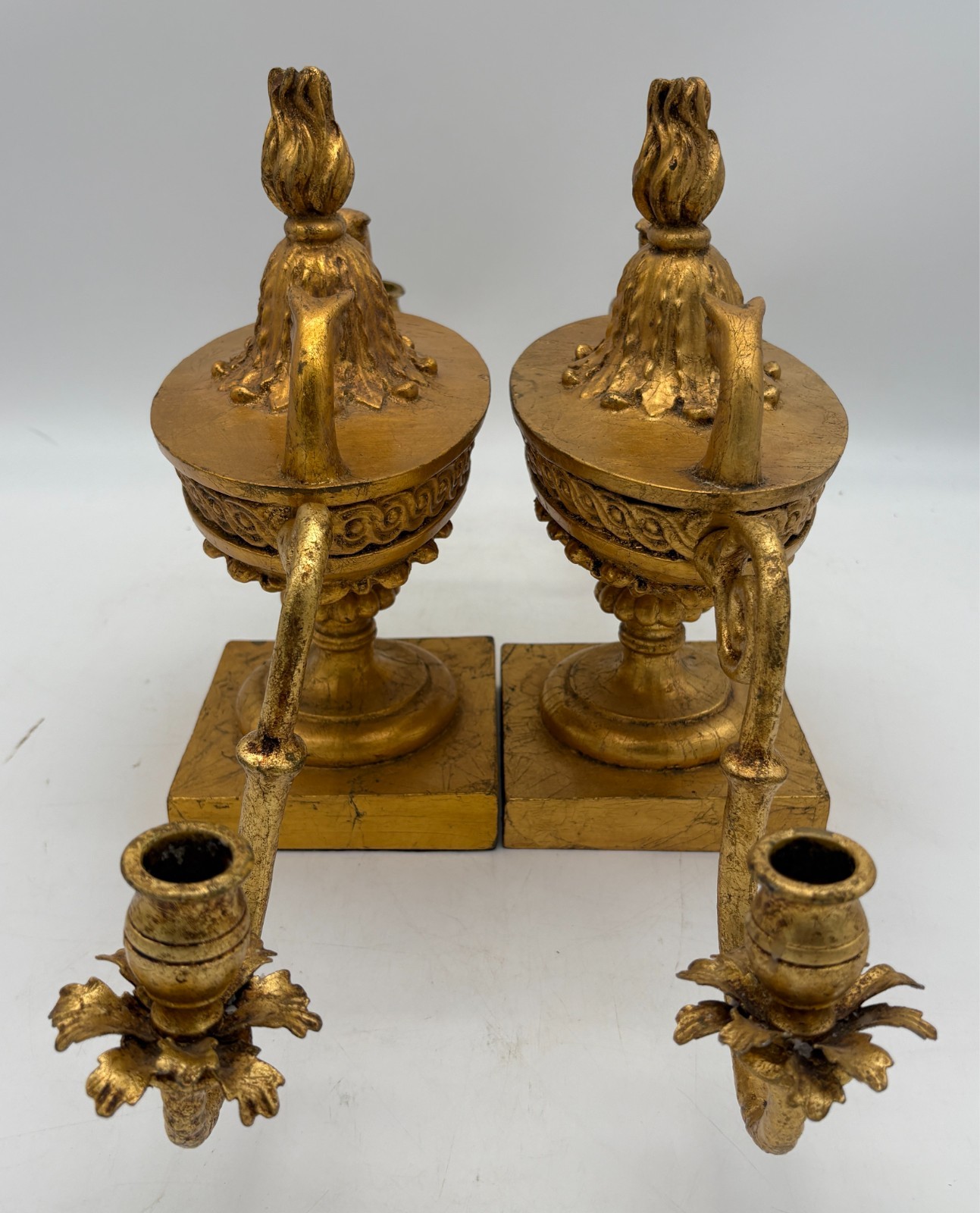 Pair French Empire Style Gilt Iron & Composition Swan Form Candelabra