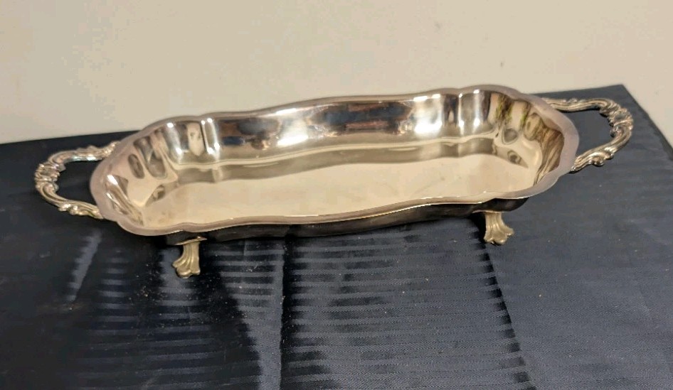VTG F.B. Rogers Silver Co. Silver-Plated Serving Tray w / Handles & Footed Base