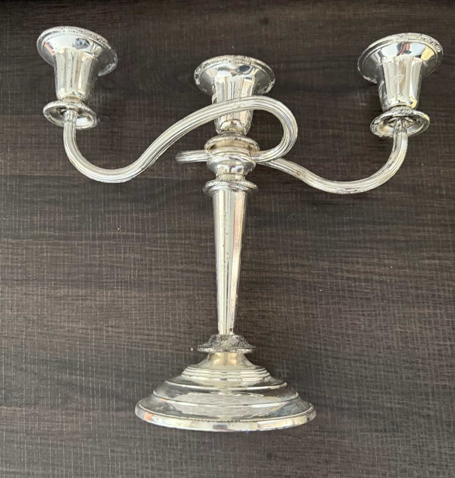 Vintage EP Zinc Silver Plated 3 Arm Convertible Candelabra Candle Holder