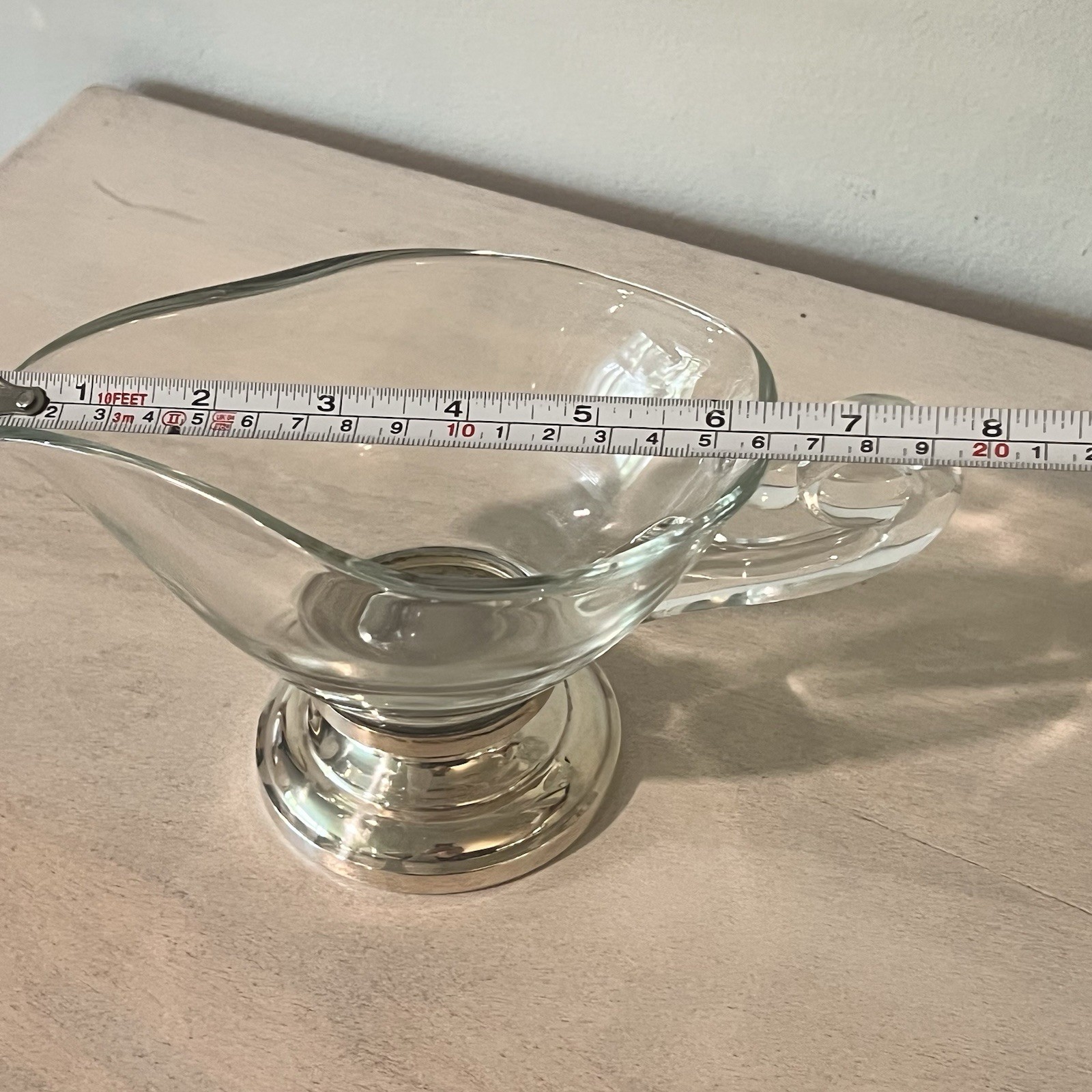 Vintage Frank M Whiting Silver Plate Glass Gravy Boat Creamer Heavy