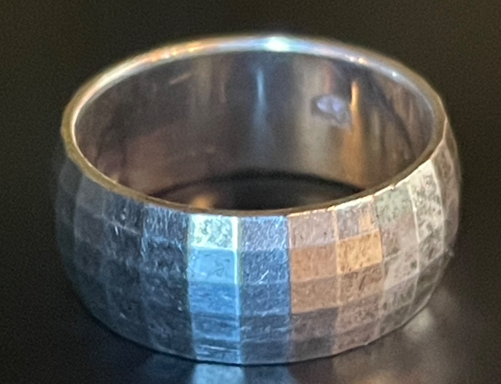 VTG Italy 925 Sterling Silver Disco Ball Faceted Checkerboard Wide Band Ring