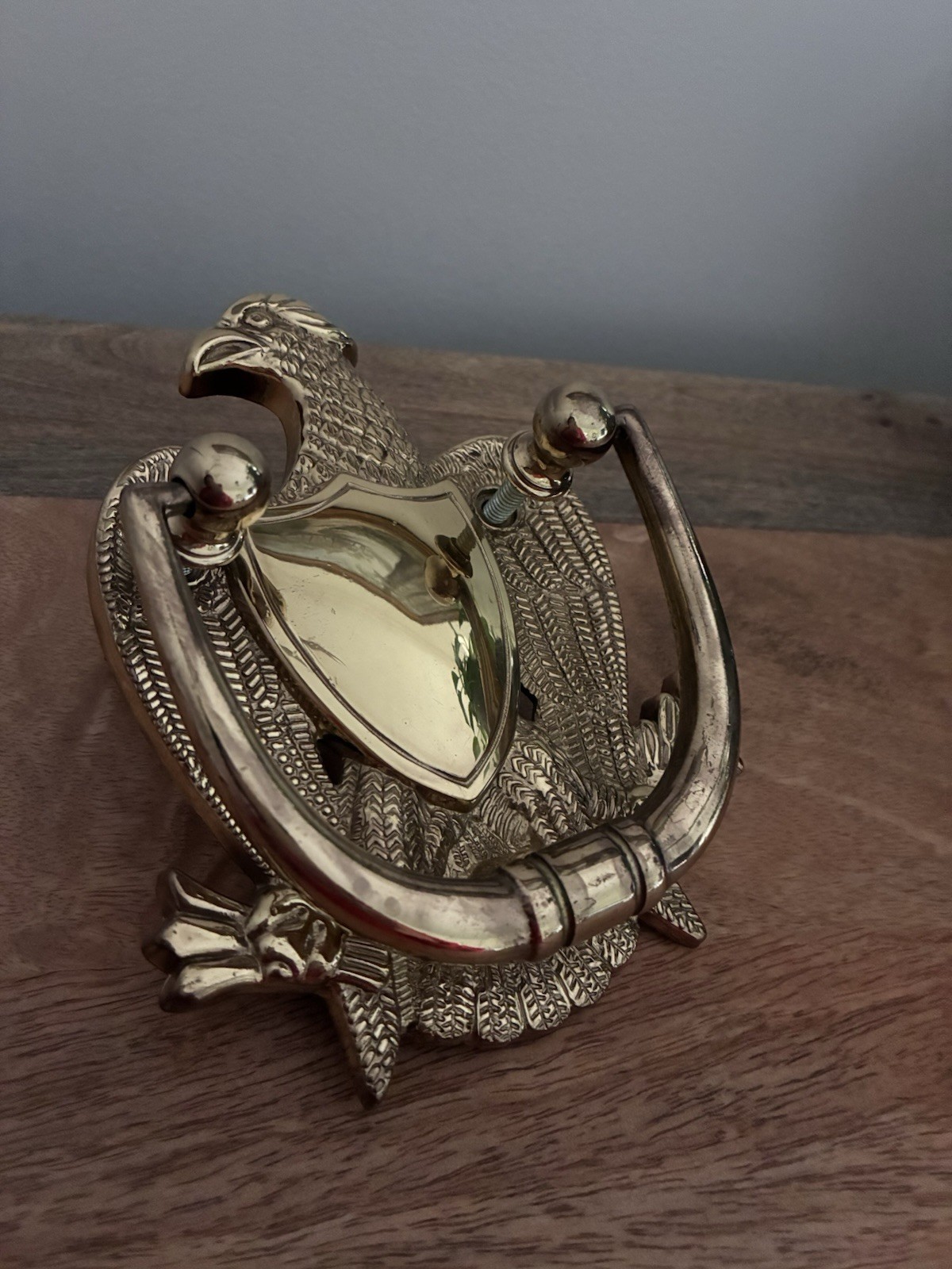 Vintage Solid Brass Door Knocker American Eagle & Shield 6.5″ Tall