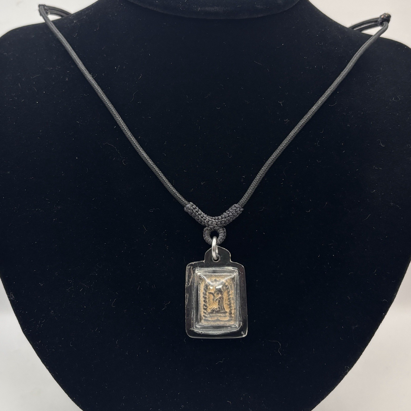 Nang Kwak Clay Amulet Good Luck Grace Sealed On Adjustable Cord Necklace