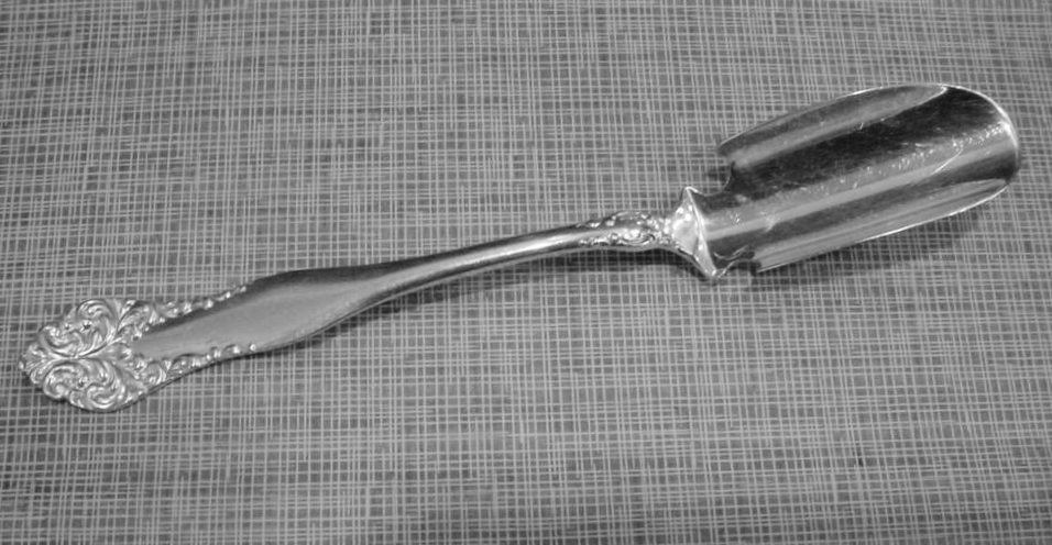 ANTIQUE LEONORA / LENORA SILVERPLATE CHEESE SCOOP BY WR KEYSTONE RARE