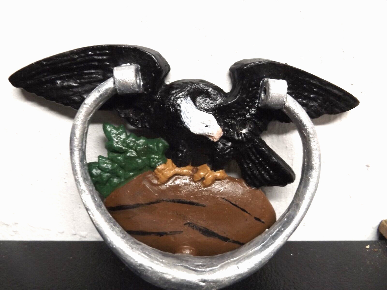Rare ANTIQUE AMERICAN EAGLE DOOR KNOCKER Metal was painted 6″H 9.5 W 1.5 D