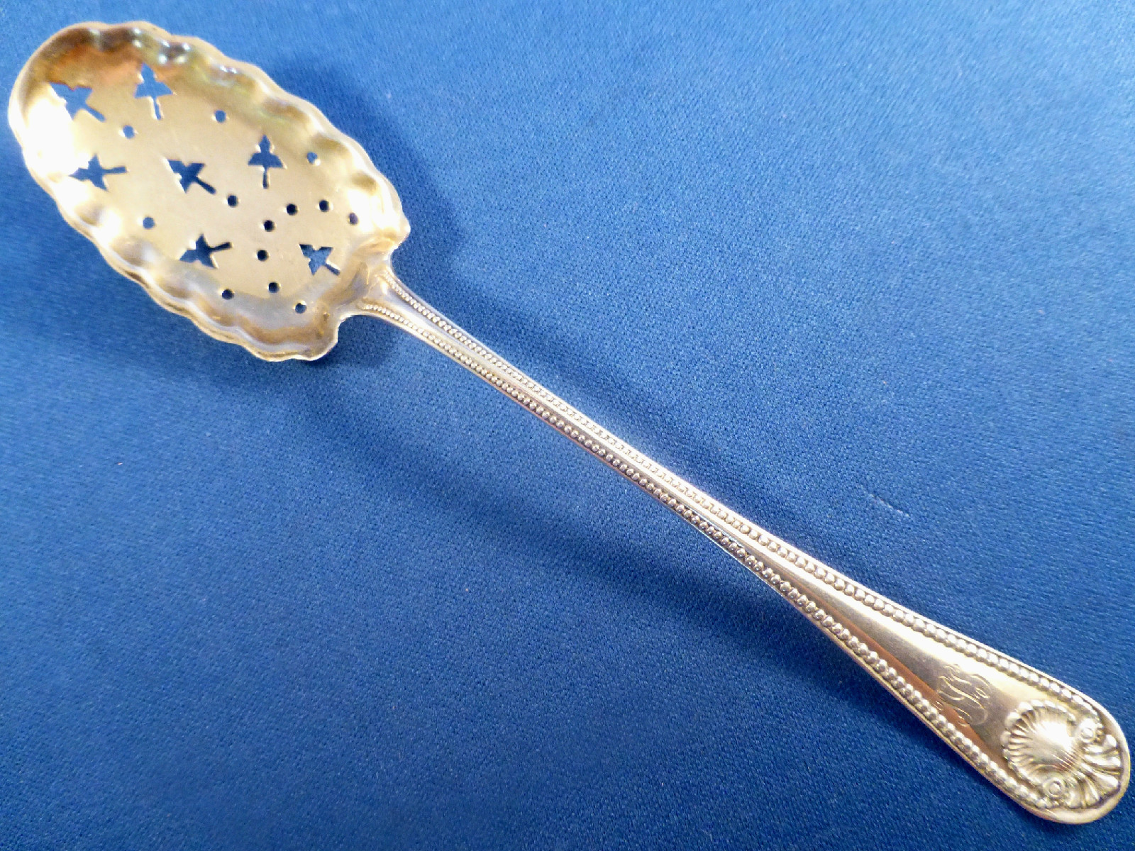BEAD-WHITING STERLING OLIVE SPOON MONO’D GBL? GOLD WASHED BOWL