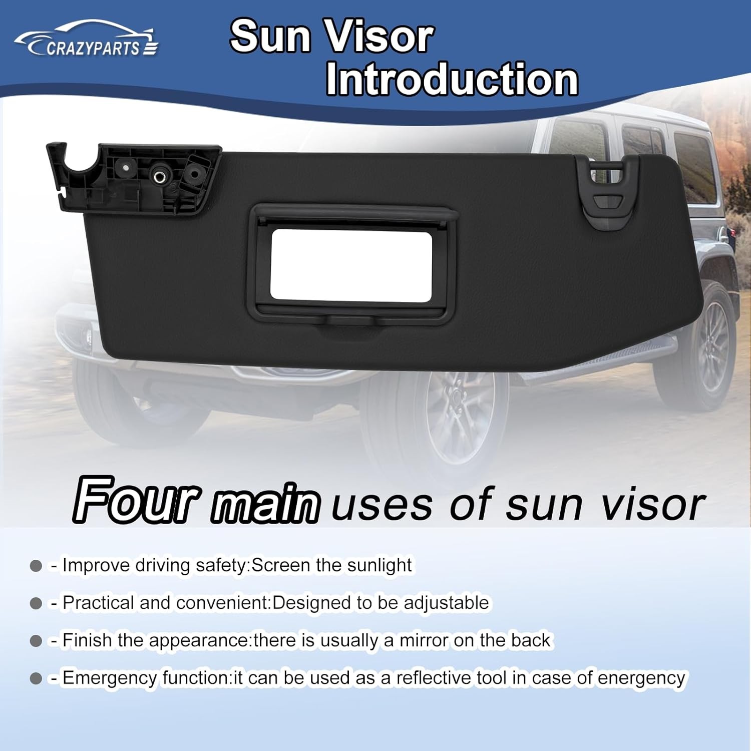 Driver Side Sun Visor Compatible with 2018-2023 Jeep Wrangler 2020-2023 Jeep …
