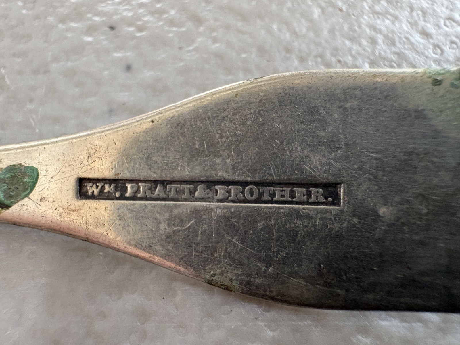 Antique American Coin Silver Teaspoon Wm. Pratt & Brother 1800s Fiddle Pattern