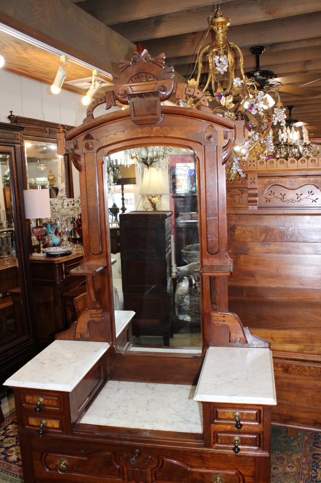 American Antique Eastlake Victorian Mahogany Dresser / Vanity