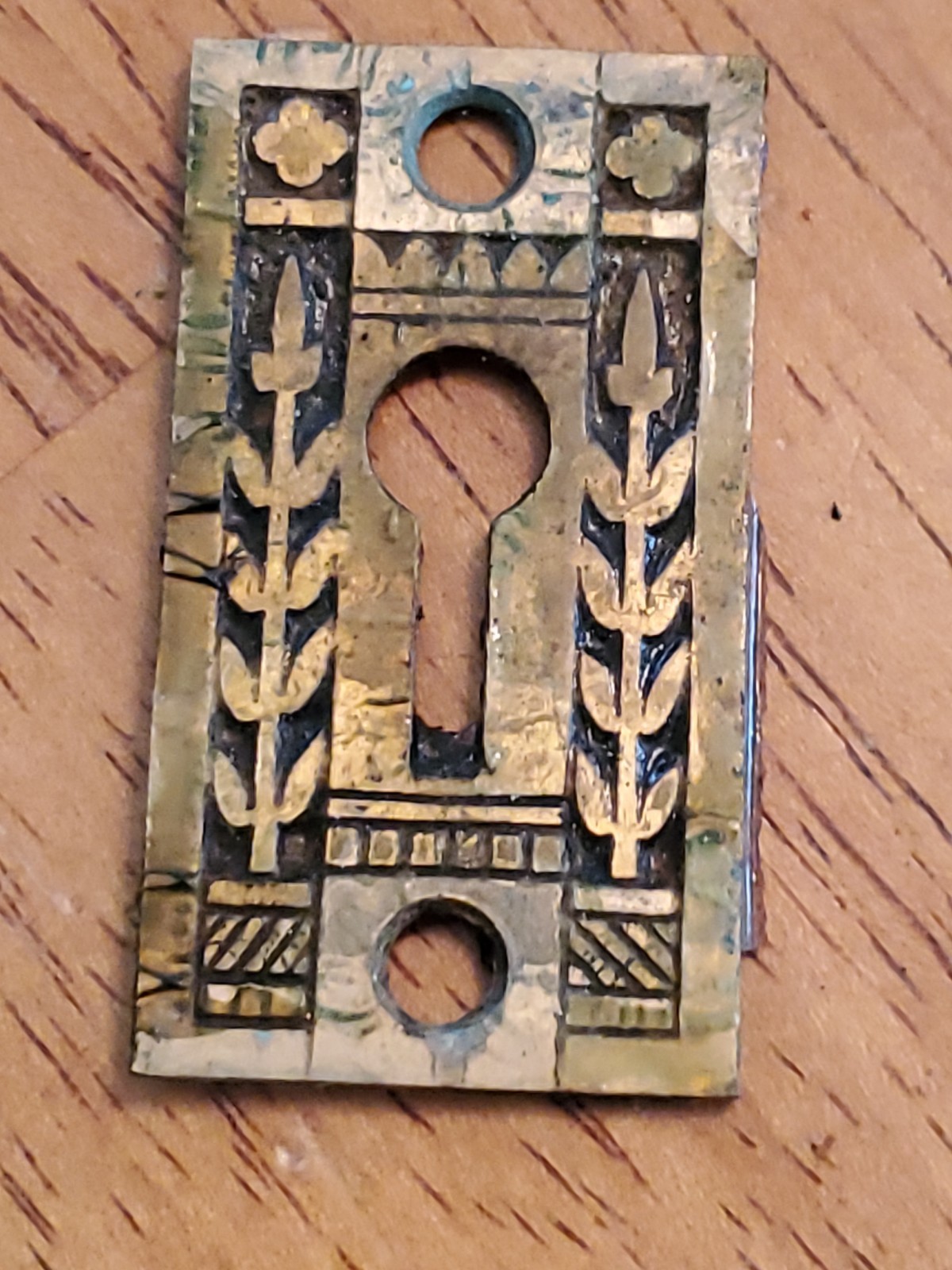 Antique 1880s Keyhole Escutcheon Brass/Bronze Victorian Aesthetic Hardware