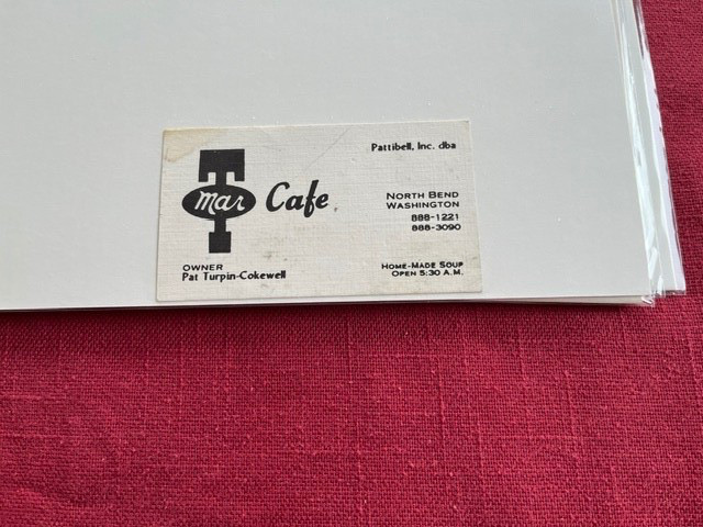 Twin Peaks Mar-T Cafe Business Card Pat Cokewell 1990 David Lynch