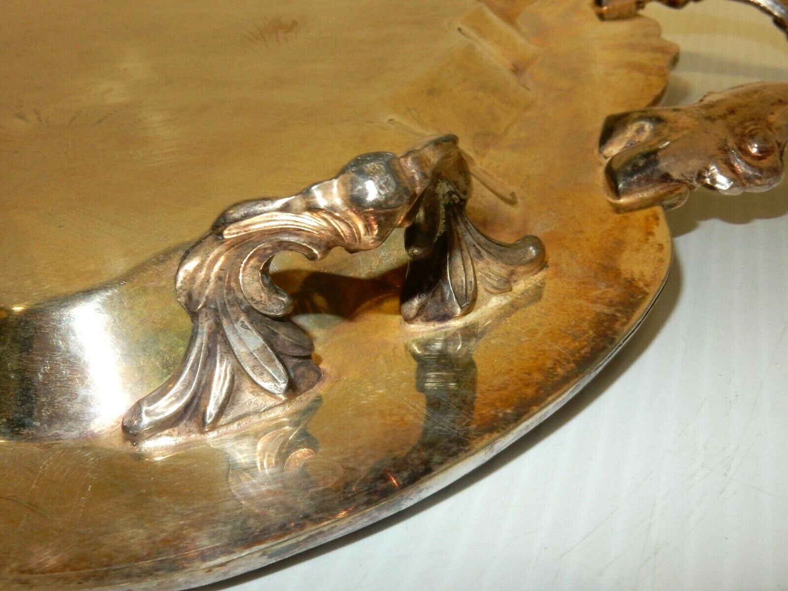 ANTIQUE F.B. ROGERS SILVER CO. TRADEMARK 1883 SILVER-PLATED DUAL-HANDLE TRAY