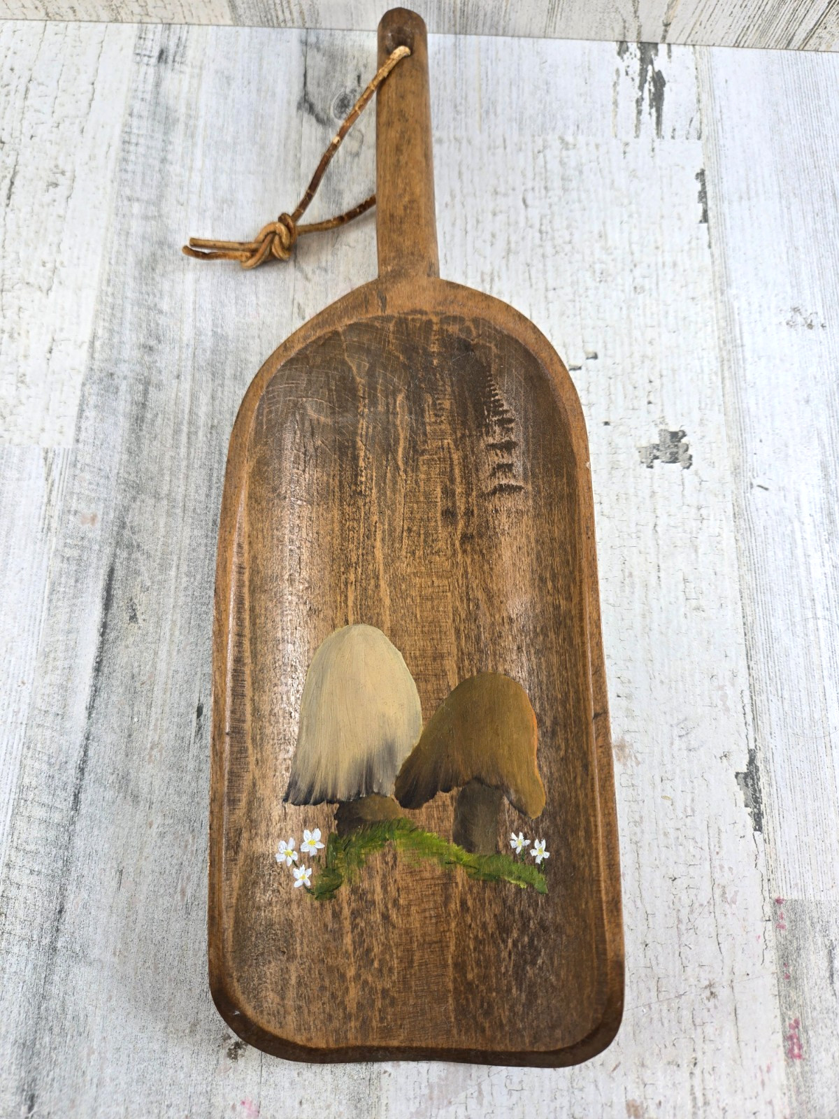 Primitive Wood Grain Scoop Painted Mushrooms